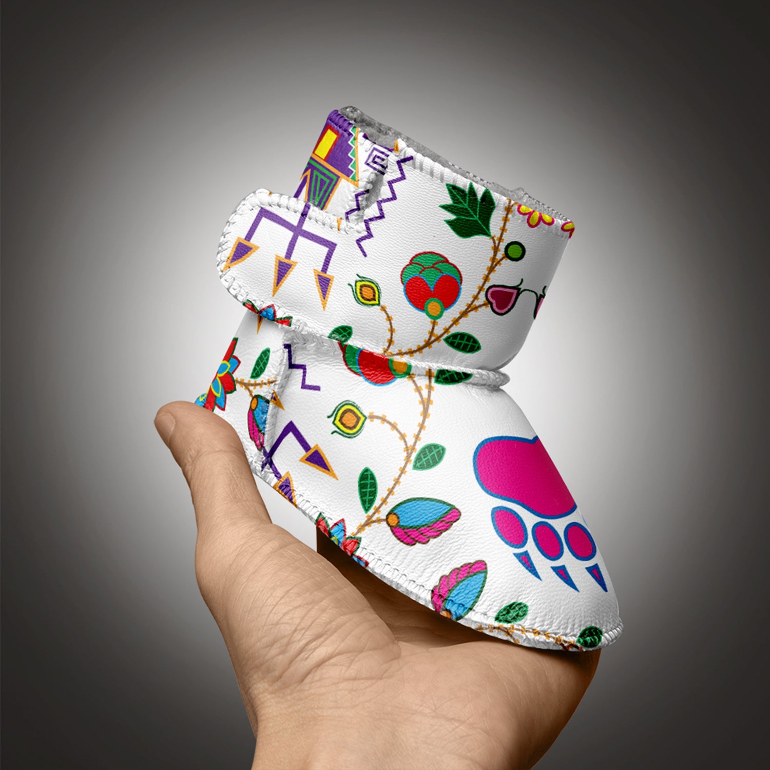 Geometric Floral Fall White Baby Boots