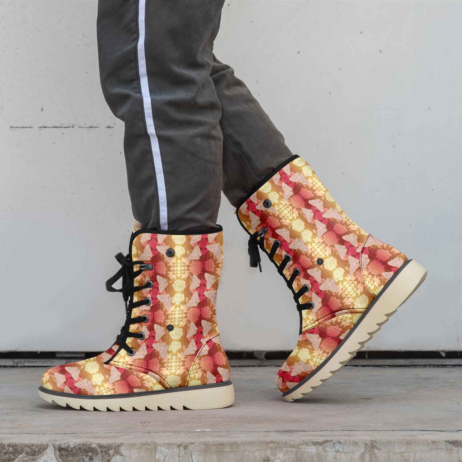 Butterfly and Roses on Geometric Polar Winter Boots