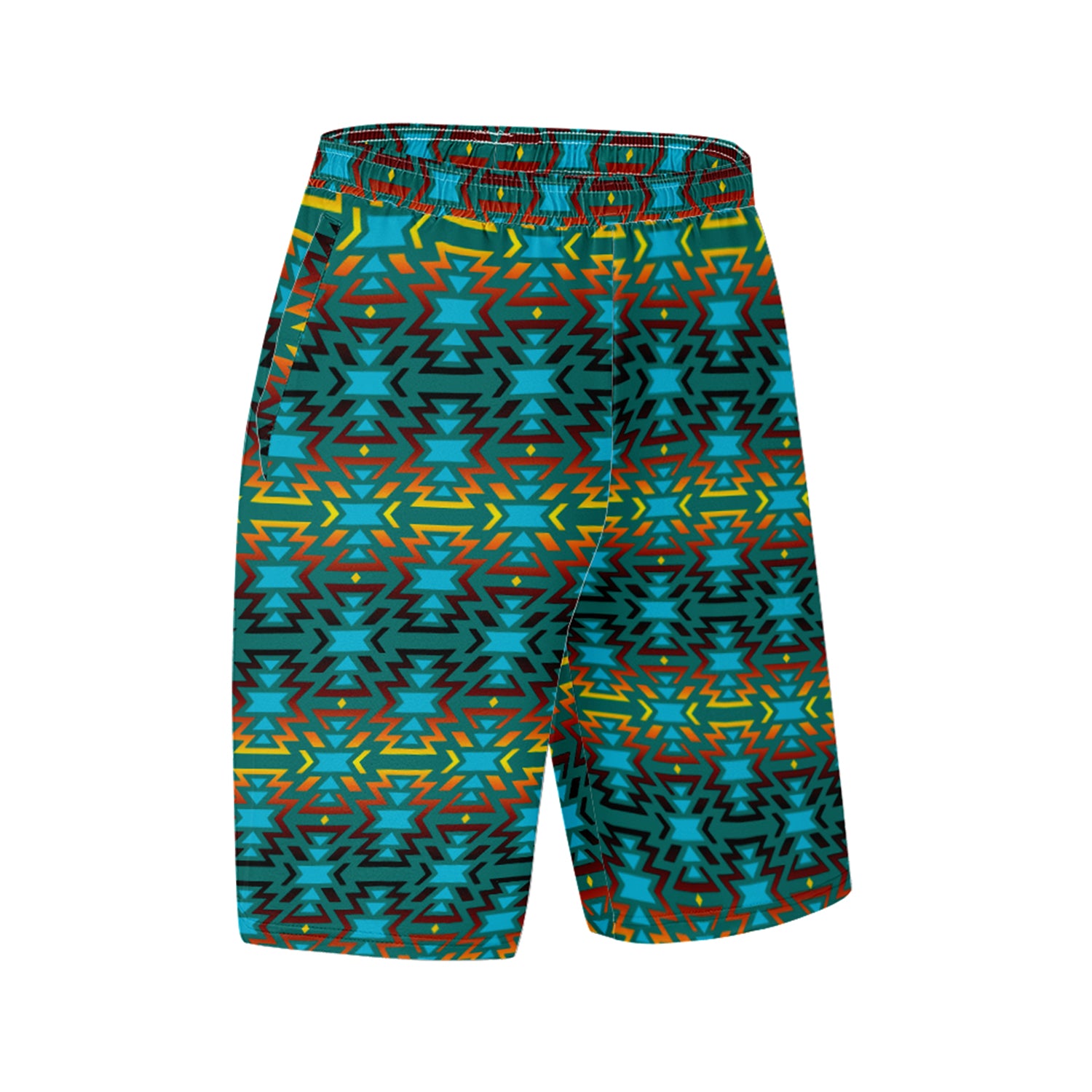 Fire Colors and Turquoise Teal Athletic Shorts with Pockets