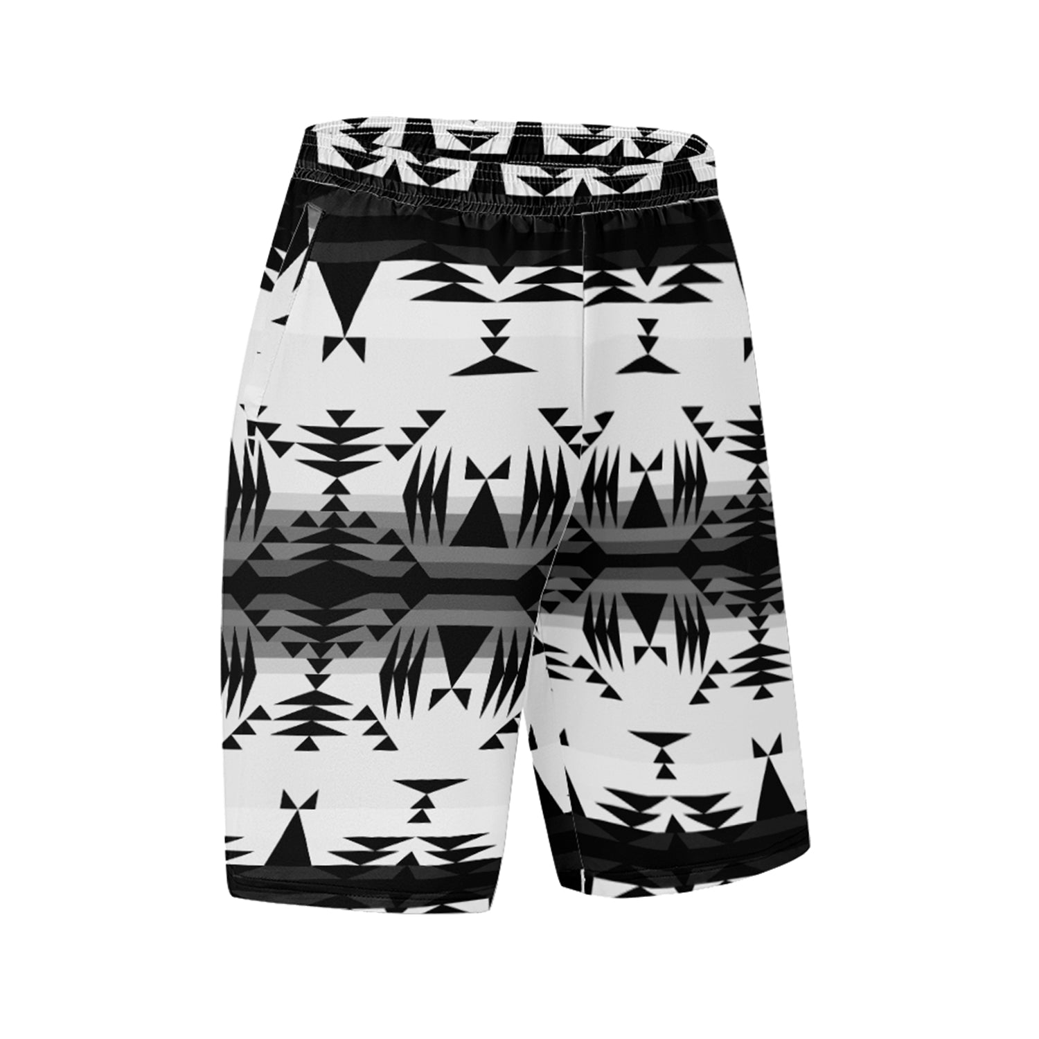 Between the Mountains White and Black Athletic Shorts with Pockets