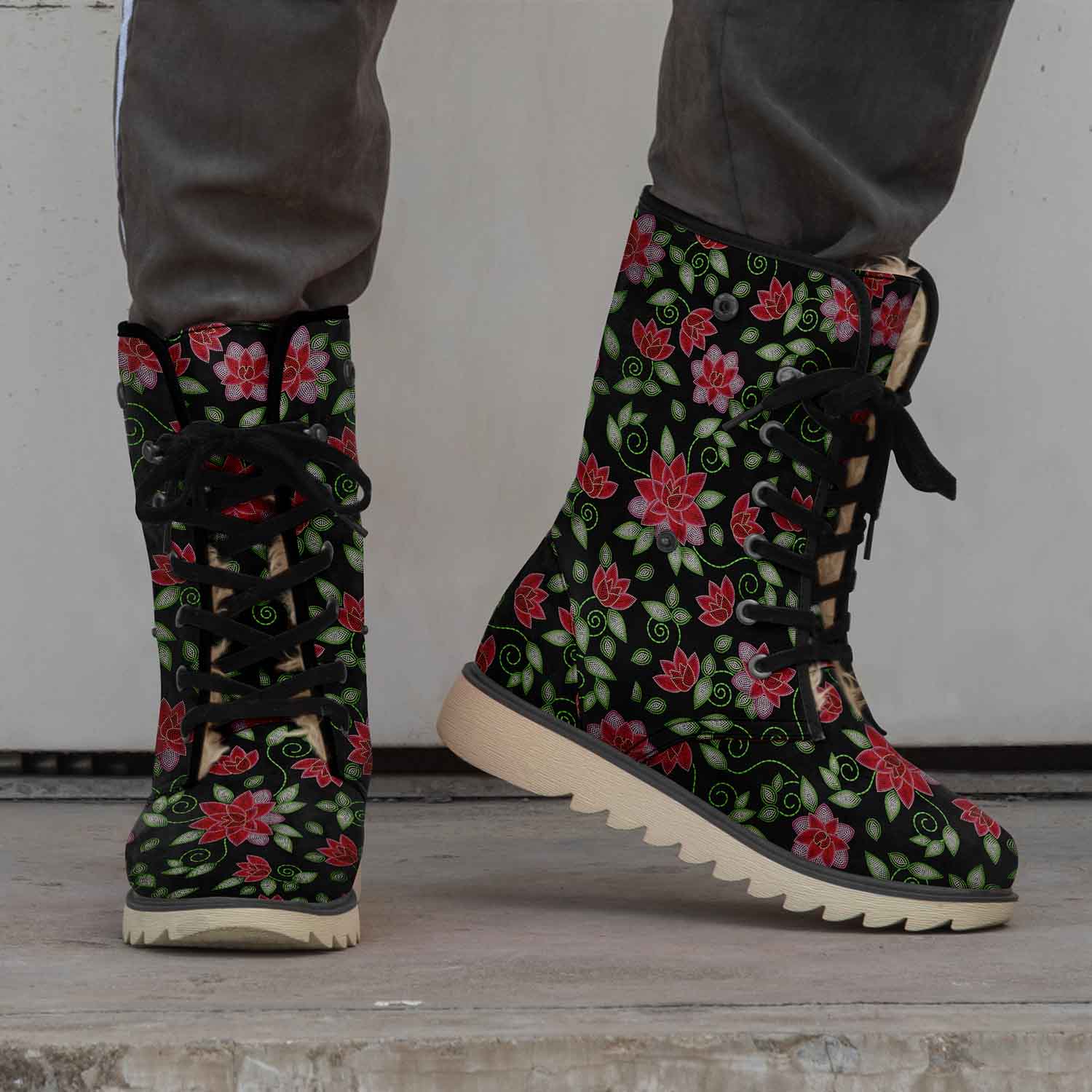 Red Beaded Rose Polar Winter Boots