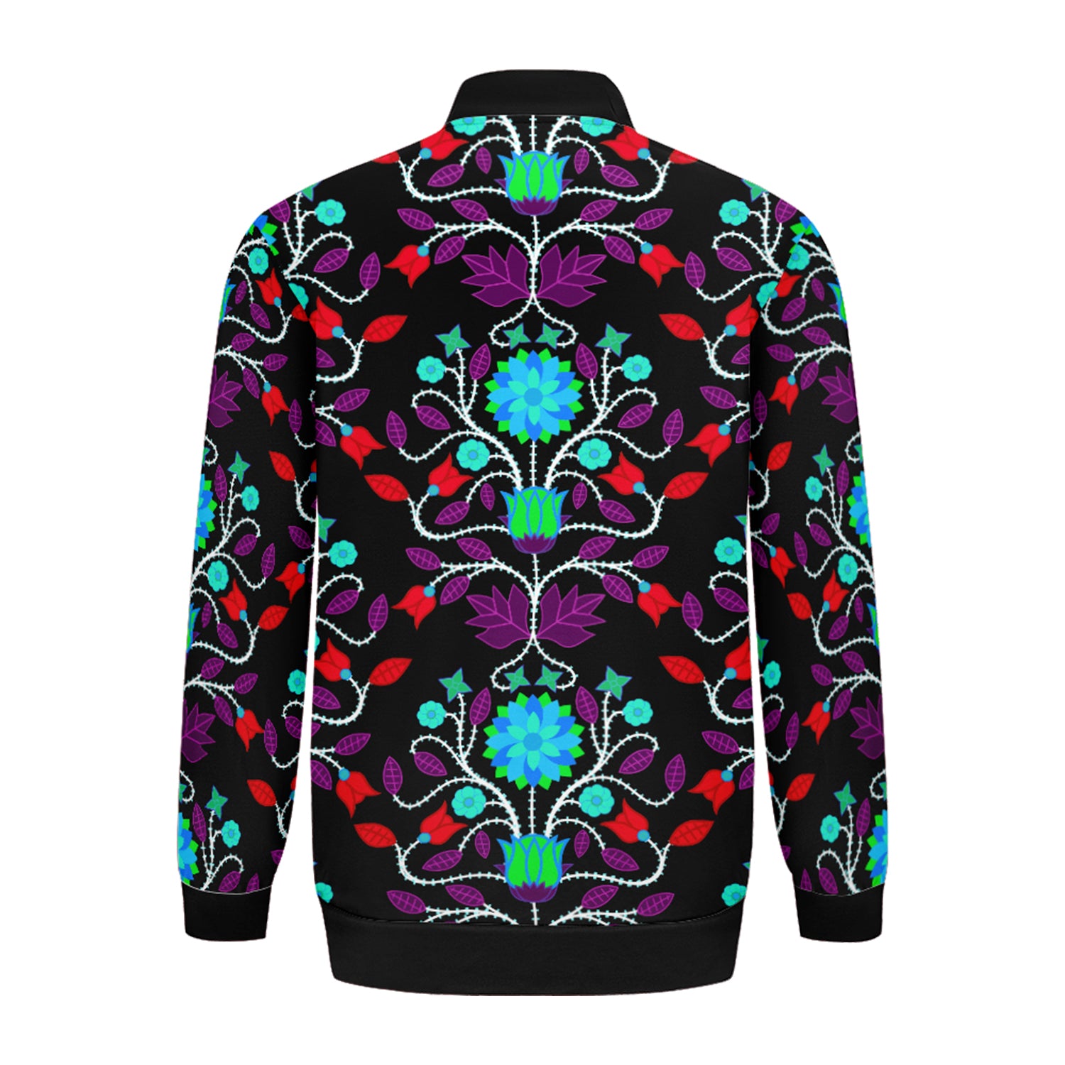 Floral Beadwork Four Clans Winter Zippered Collared Lightweight Jacket