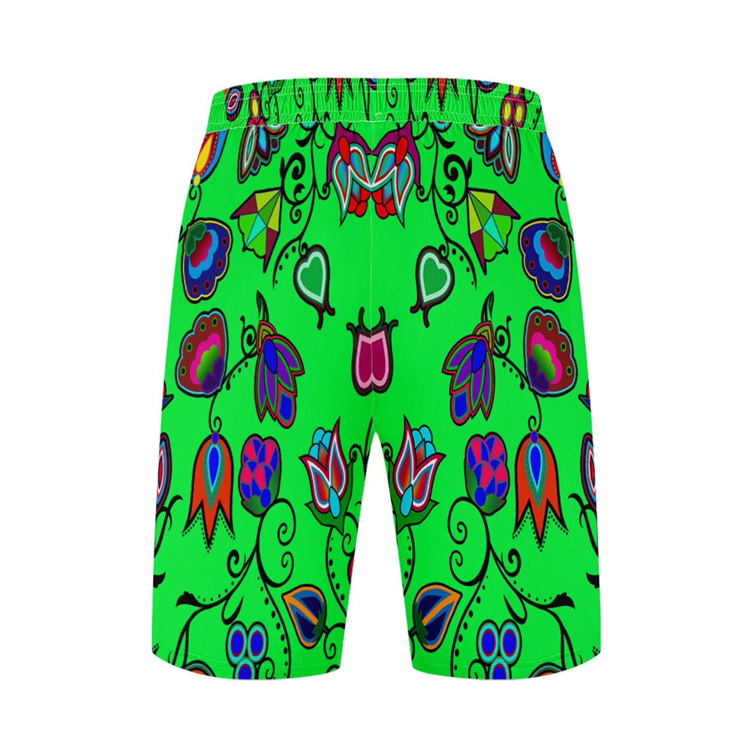 Indigenous Paisley Green Athletic Shorts with Pockets