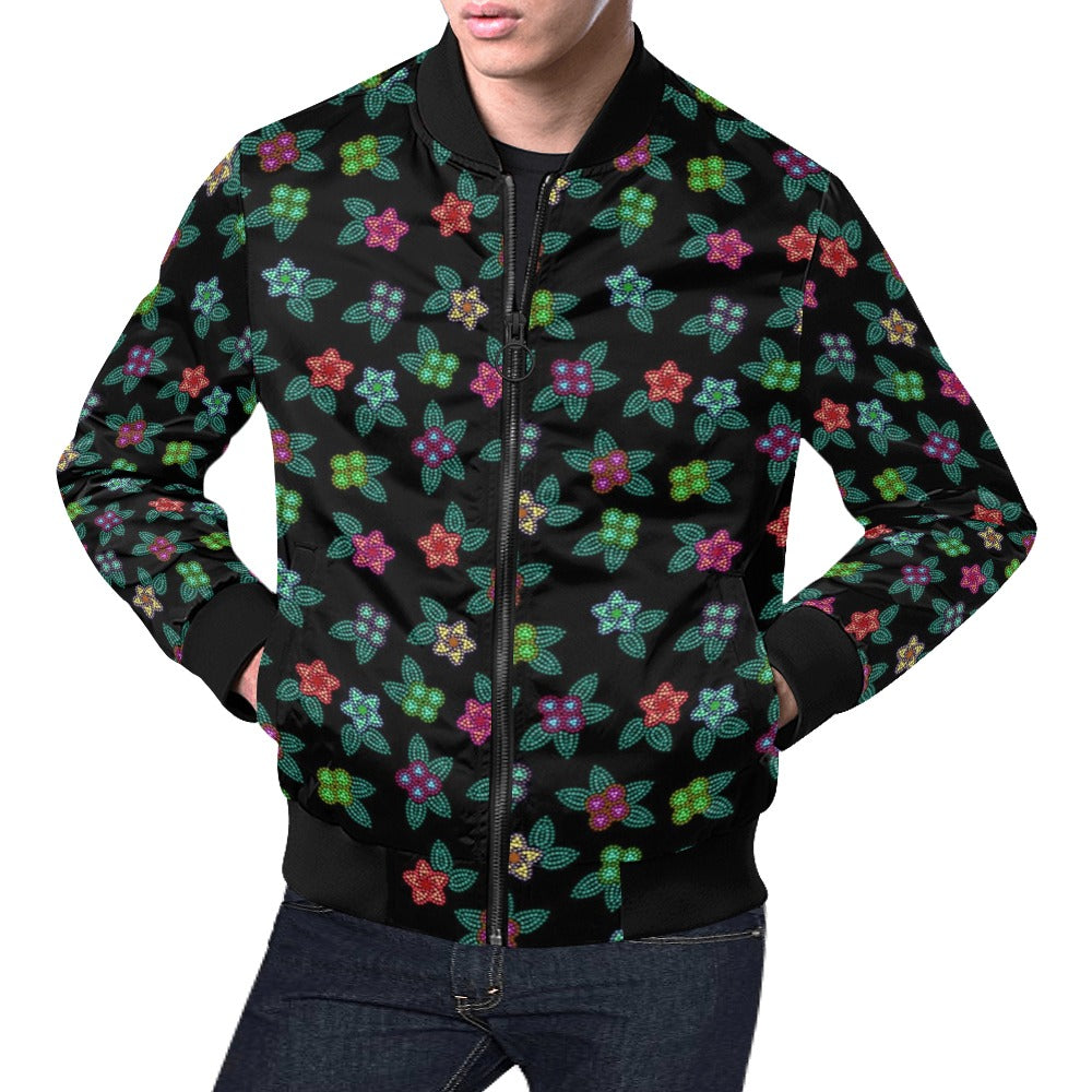 Berry Flowers Black Bomber Jacket for Men