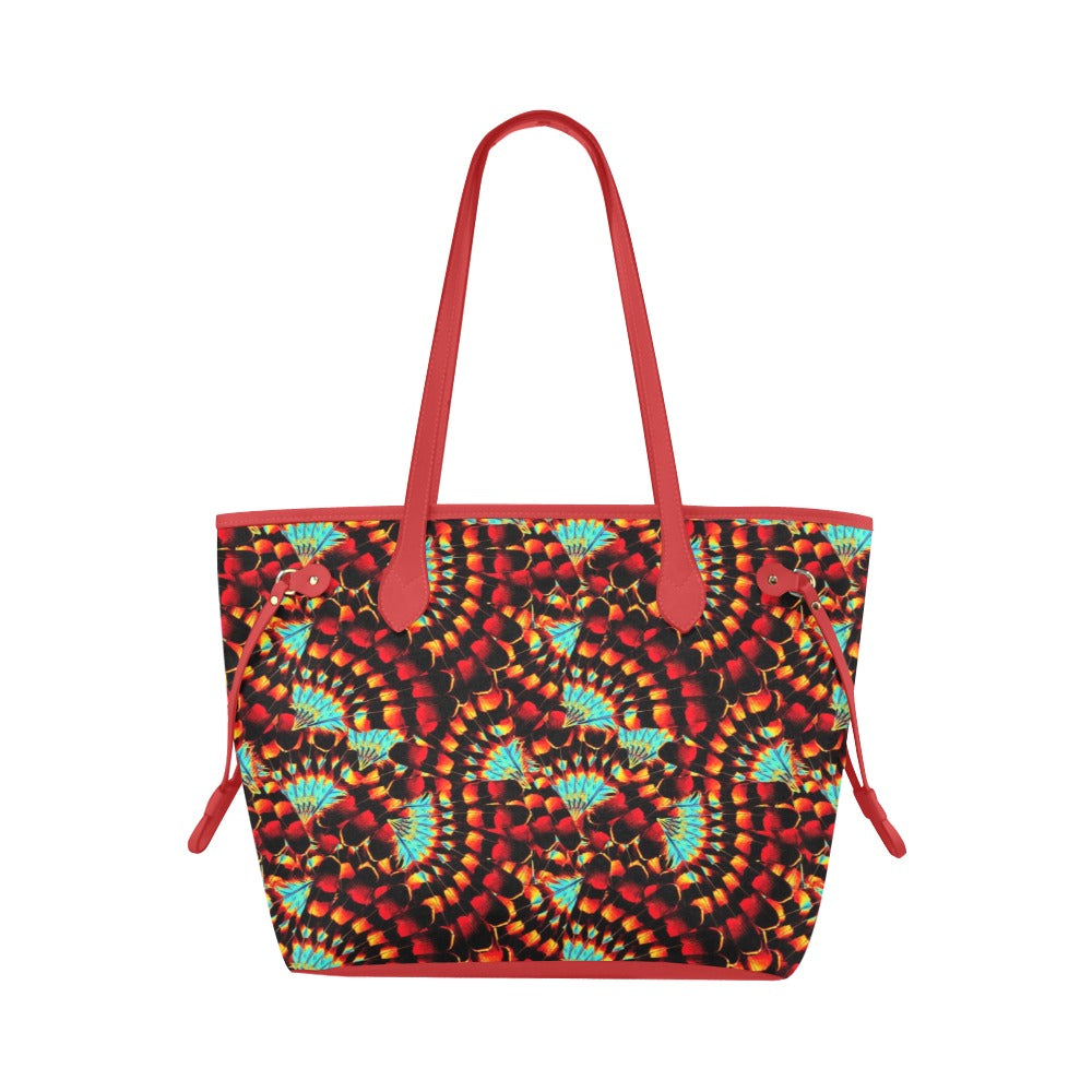 Hawk Feathers Fire and Turquoise Clover Canvas Tote Bag