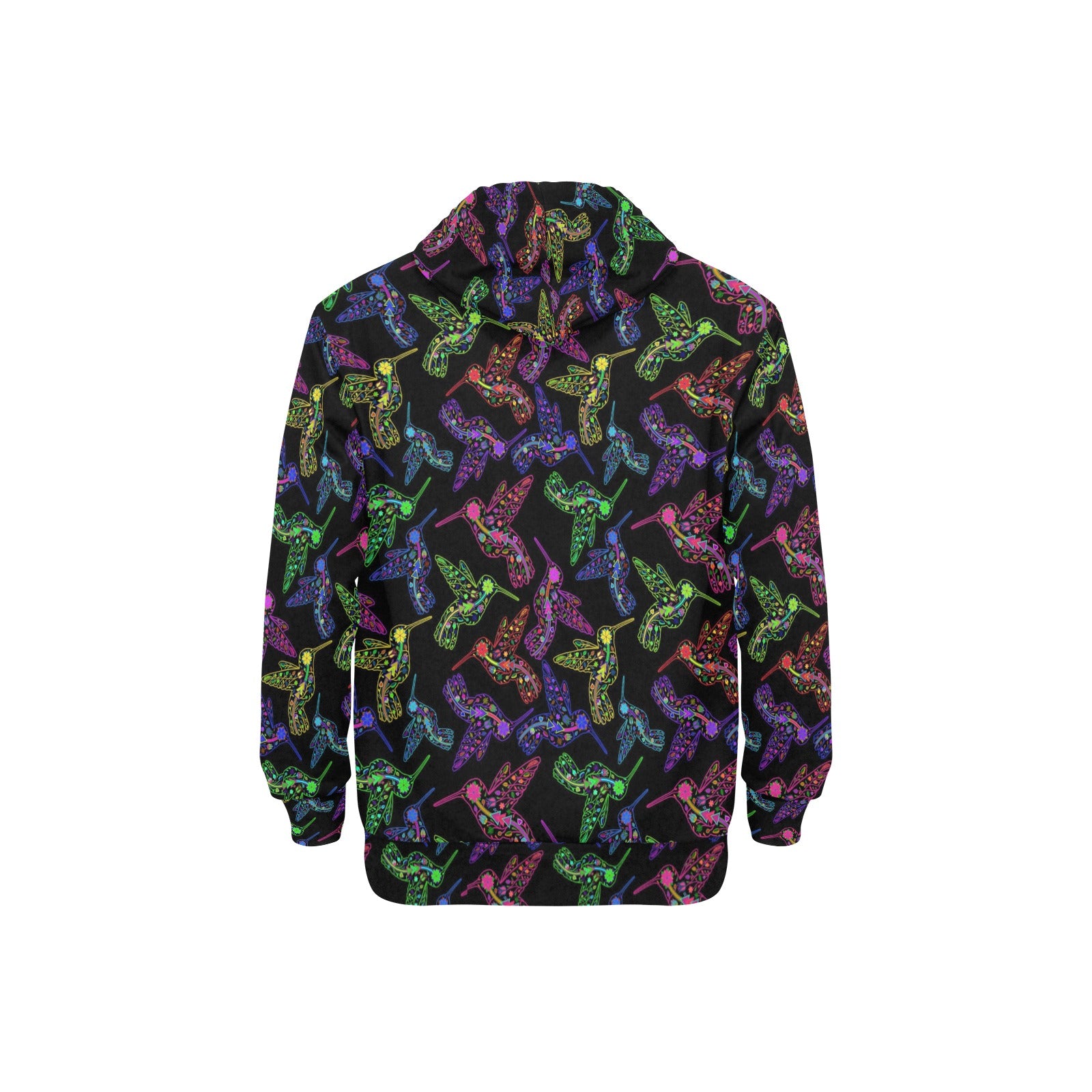 Neon Floral Hummingbirds Men's Long Sleeve Fleece Hoodie