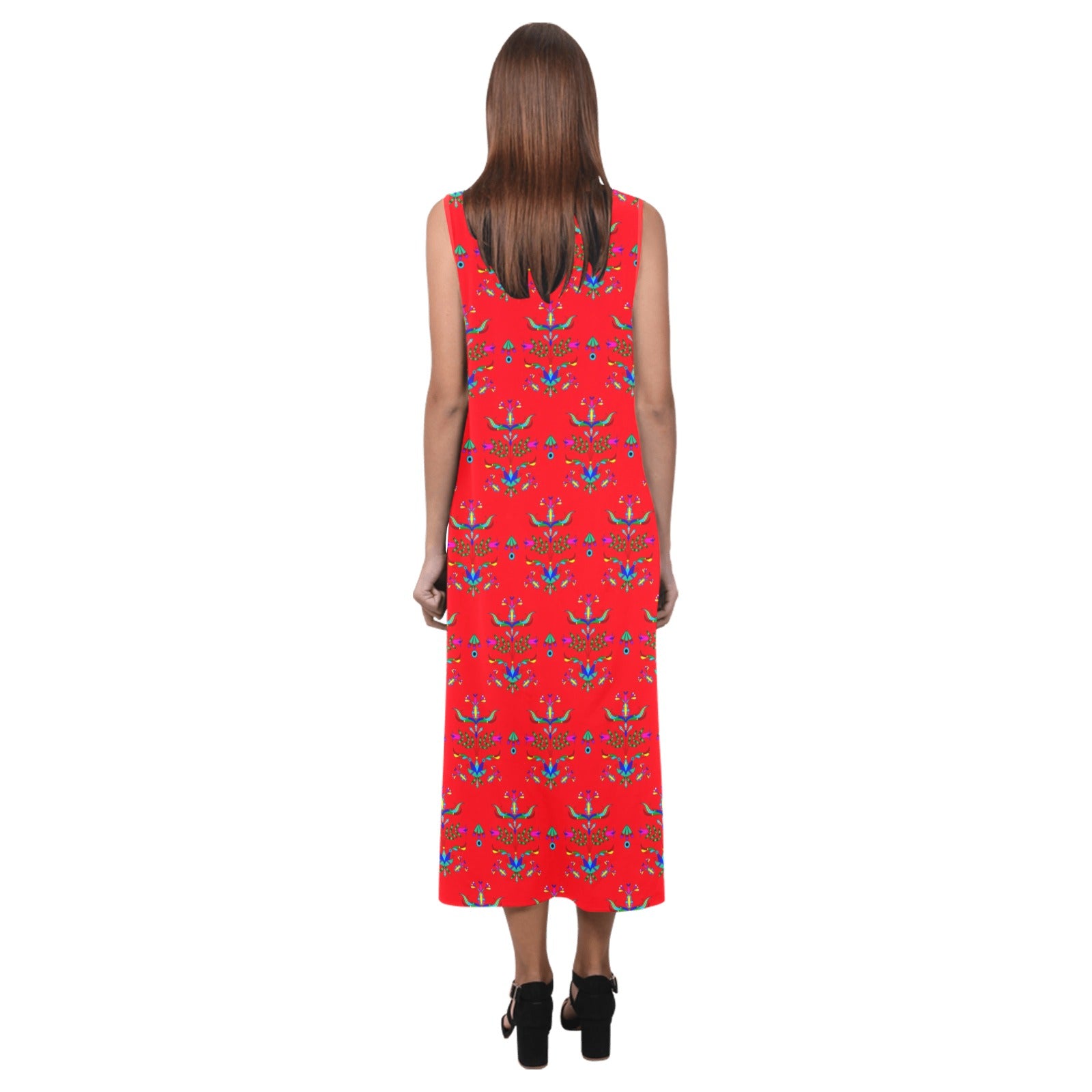 Dakota Damask Red Phaedra Sleeveless Open Fork Long Dress