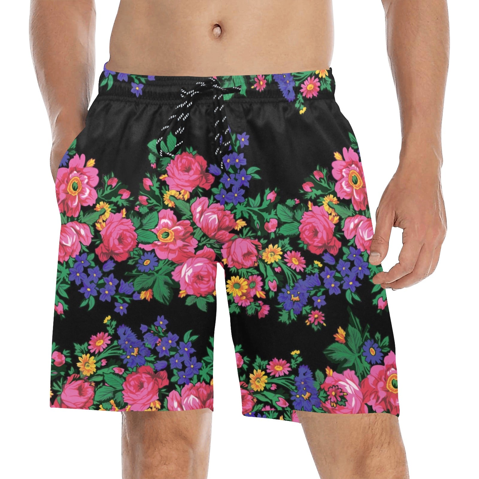 Kokum's Revenge Black Men's Mid-Length Beach Shorts