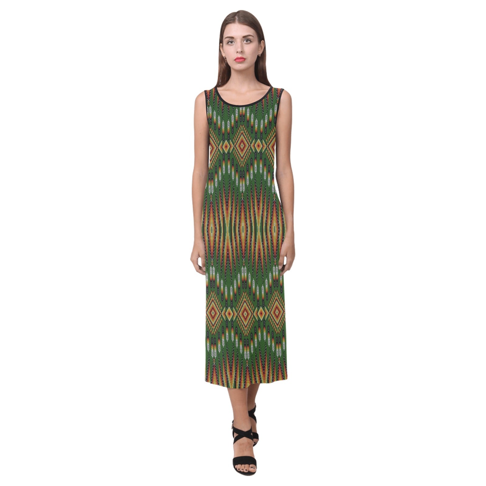 Fire Feather Green Phaedra Sleeveless Open Fork Long Dress