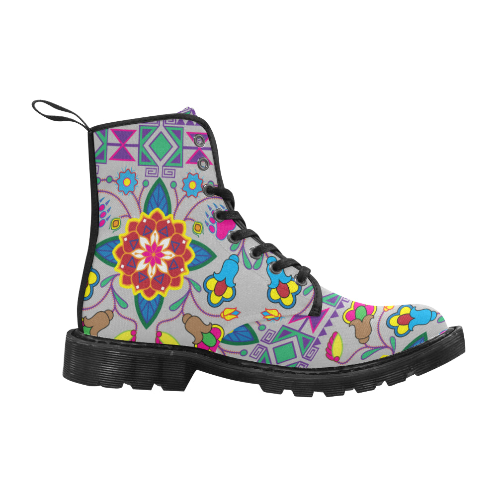 Geometric Floral Winter-Gray Boots for Women (Black)