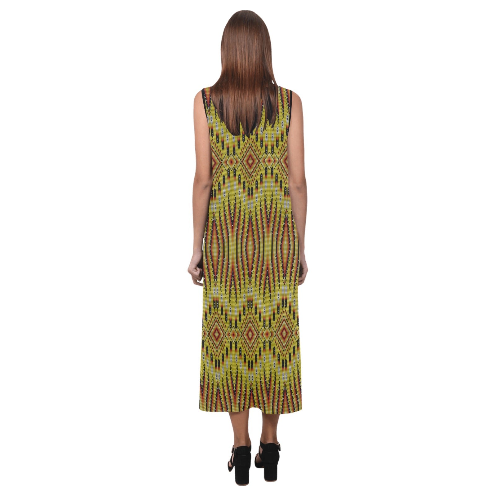 Fire Feather Yellow Phaedra Sleeveless Open Fork Long Dress