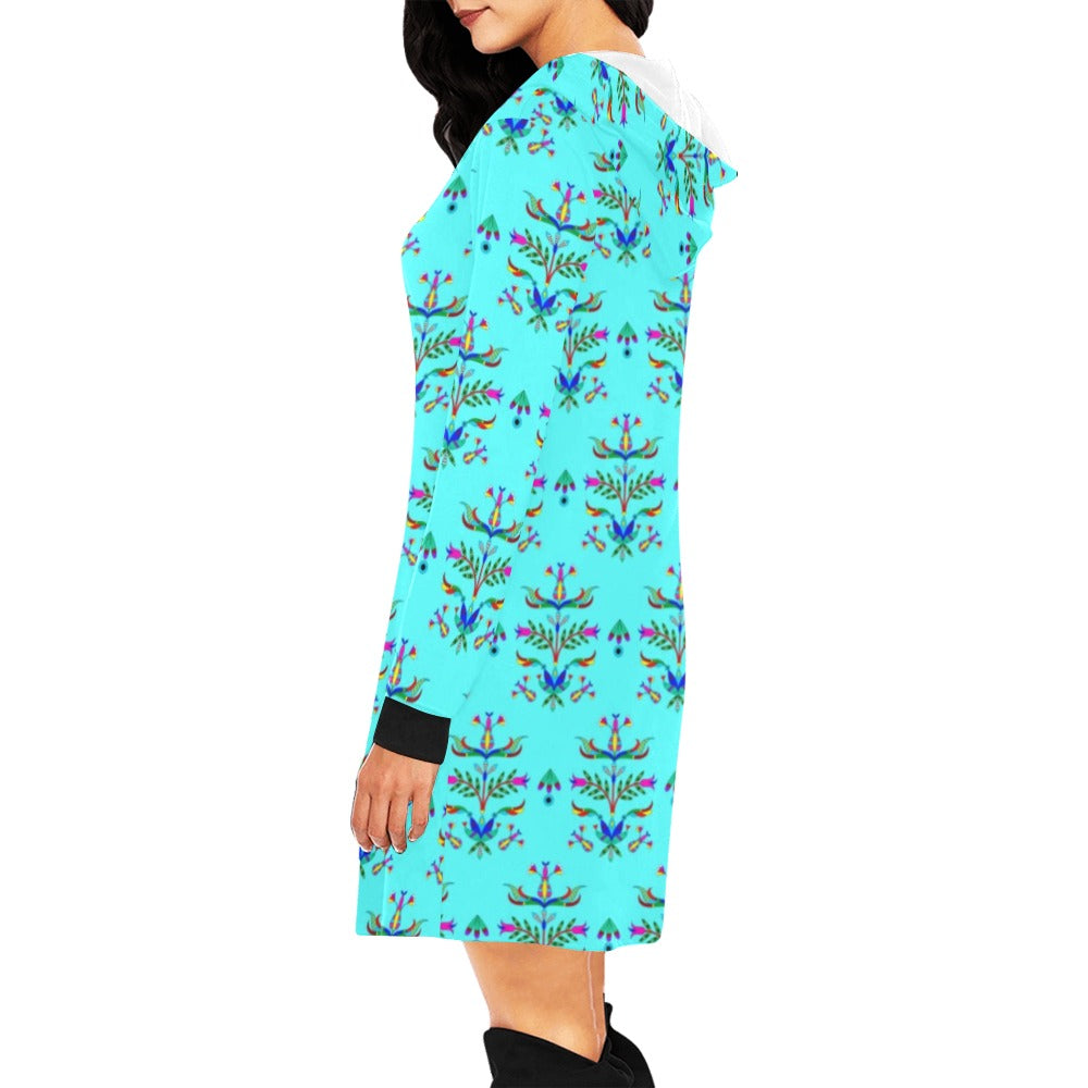 Dakota Damask Turquoise Hoodie Dress