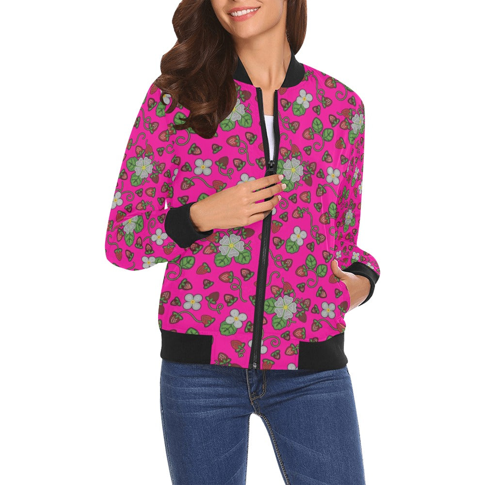 Strawberry Dreams Blush All Over Print Bomber Jacket for Women