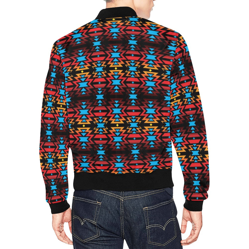 Black Fire and Turquoise Bomber Jacket for Men
