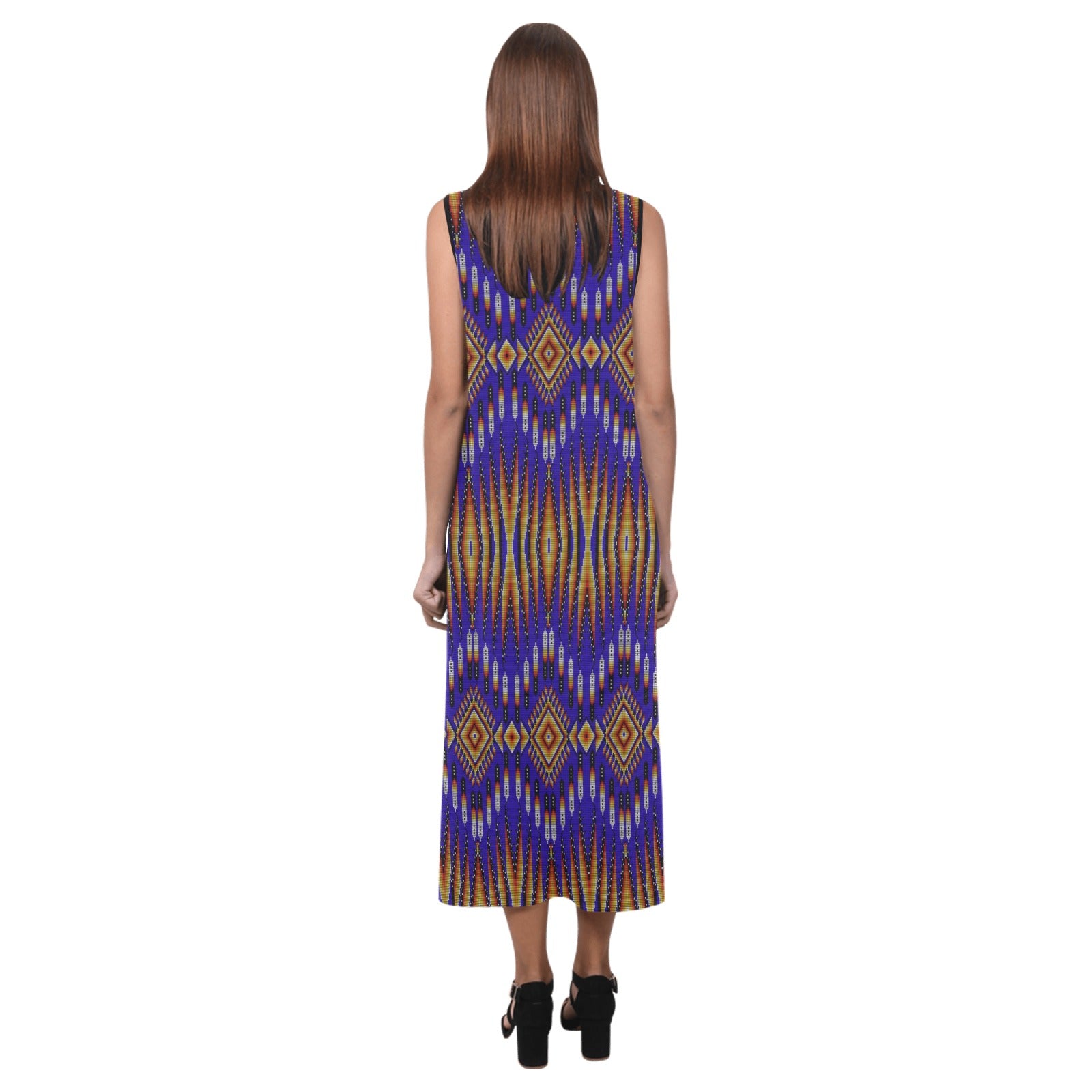 Fire Feather Blue Phaedra Sleeveless Open Fork Long Dress