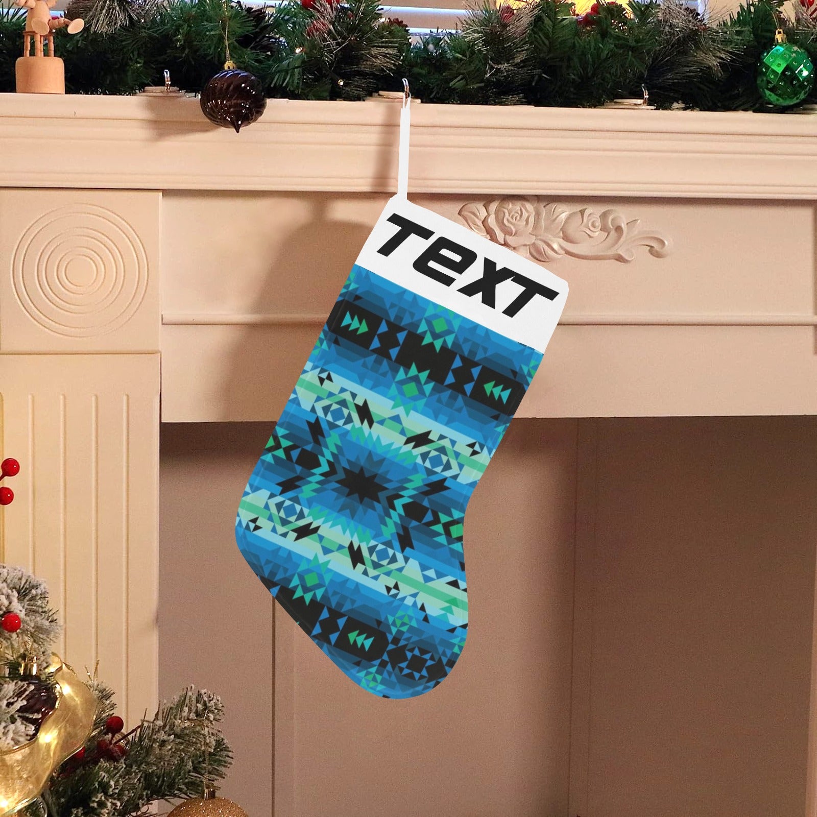 Green Star Christmas Stocking (Custom Text on The Top)