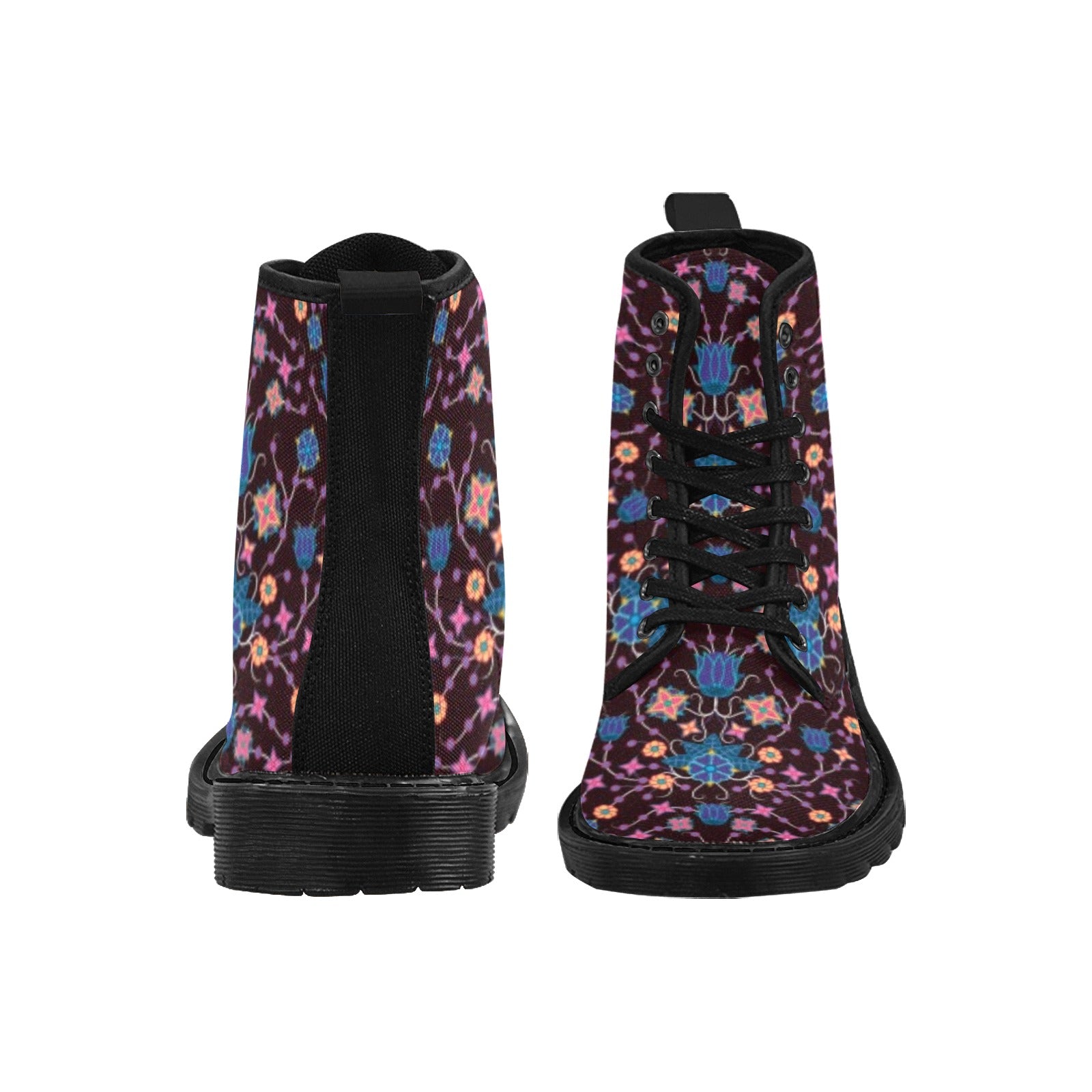 Floral Damask Purple Boots for Men (Black)
