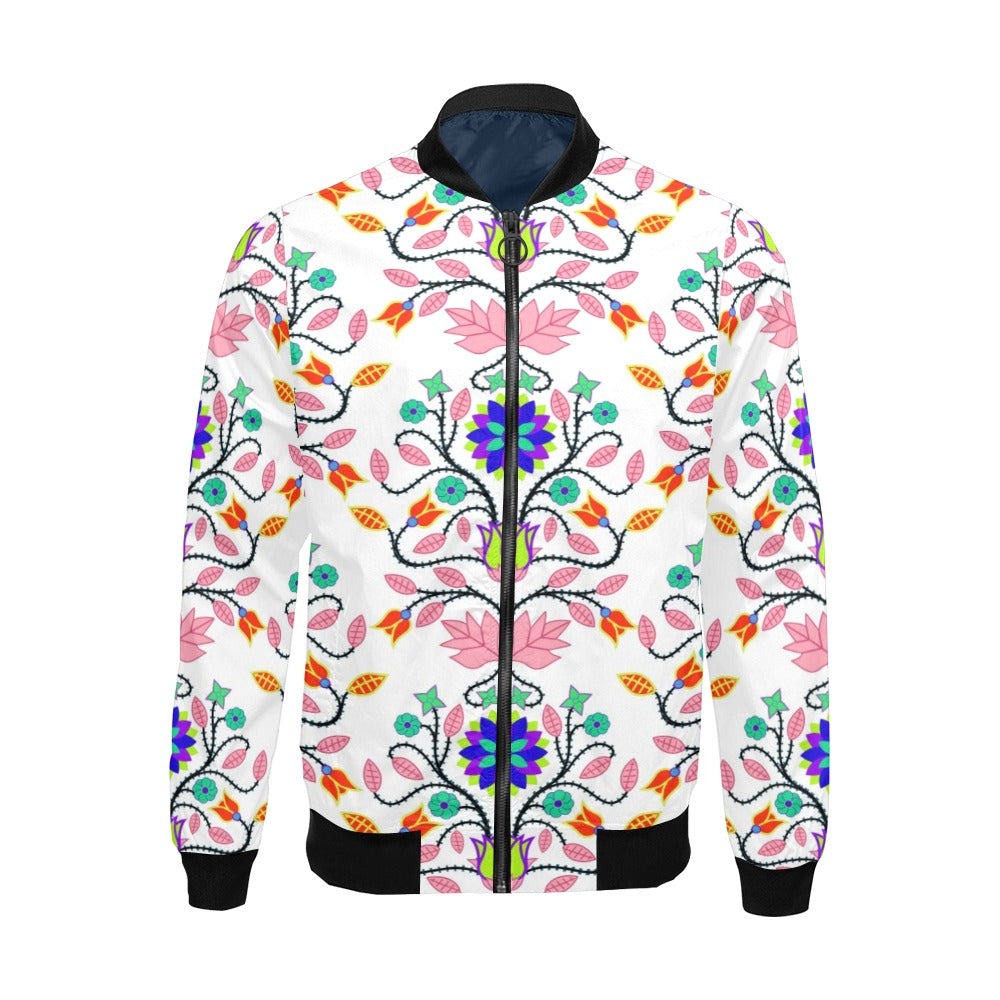 Floral Beadwork Four Clans White Bomber Jacket for Men