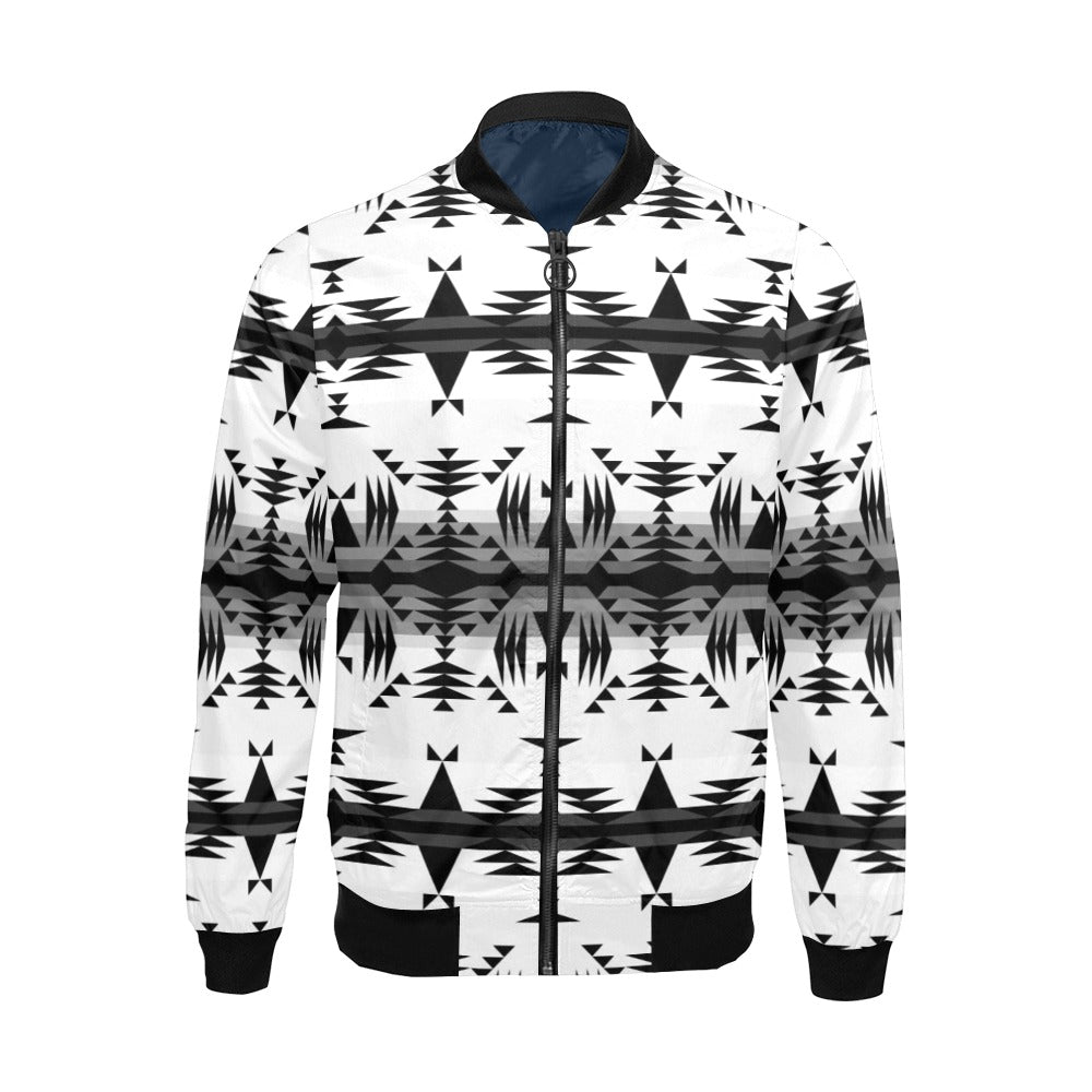 Between the Mountains White and Black Bomber Jacket for Men