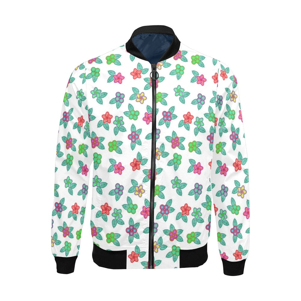 Berry Flowers White Bomber Jacket for Men