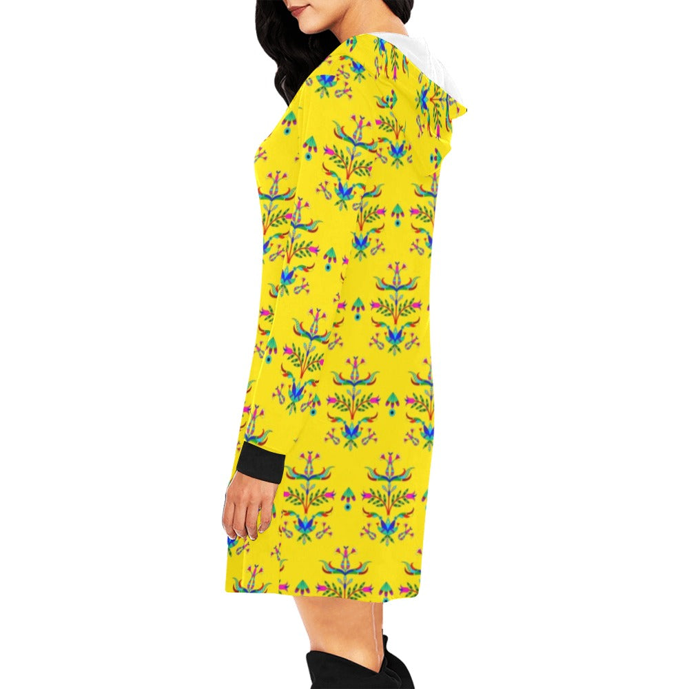 Dakota Damask Yellow Hoodie Dress