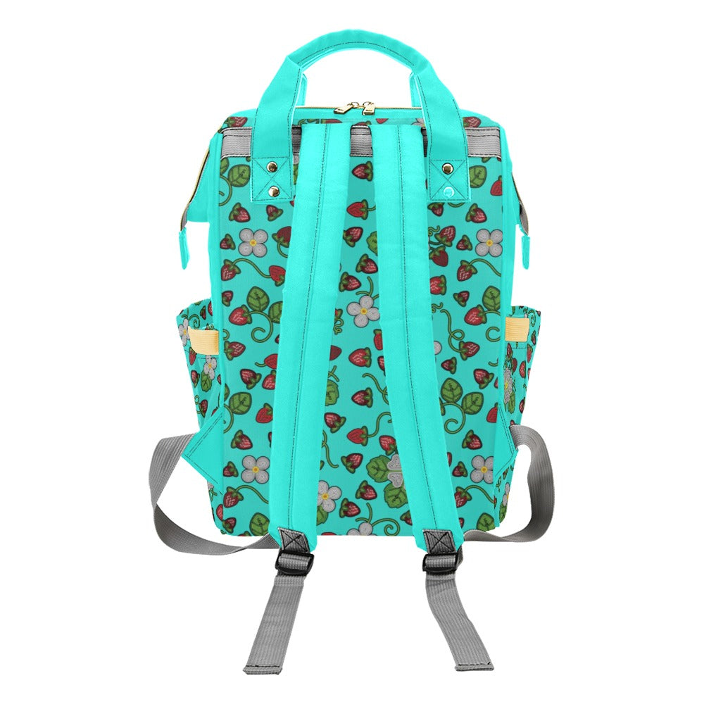 Strawberry Dreams Turquoise Multi-Function Diaper Backpack/Diaper Bag