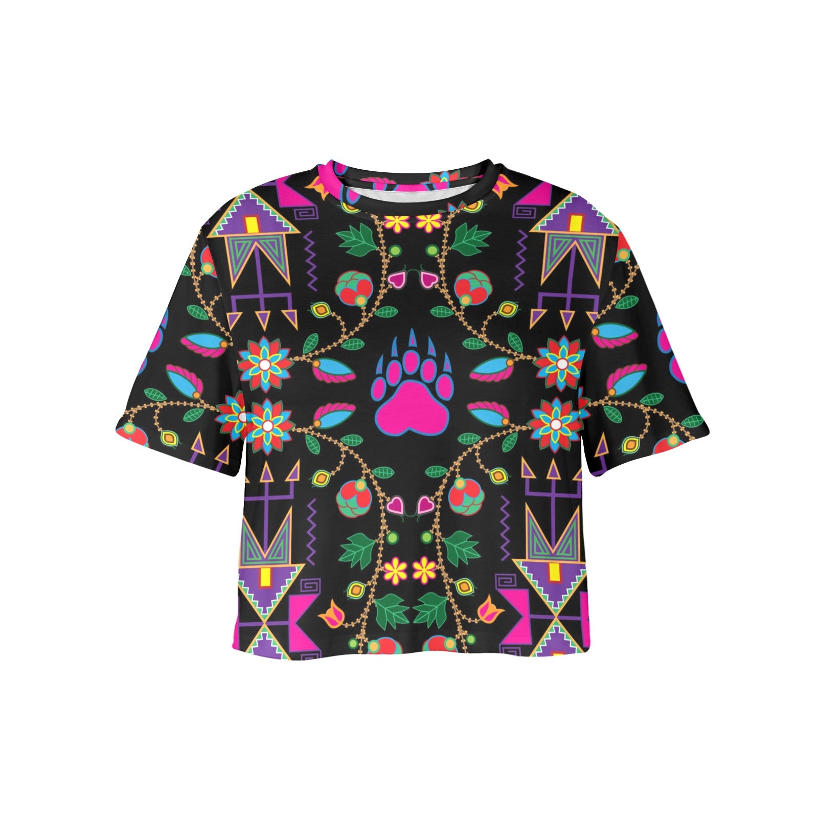 Geometric Floral Fall Black Women's Cropped T-shirt