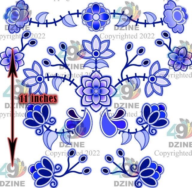 11-inch Floral Transfer - Floral Amour Stitch Crest Azure Transfers 49 Dzine 