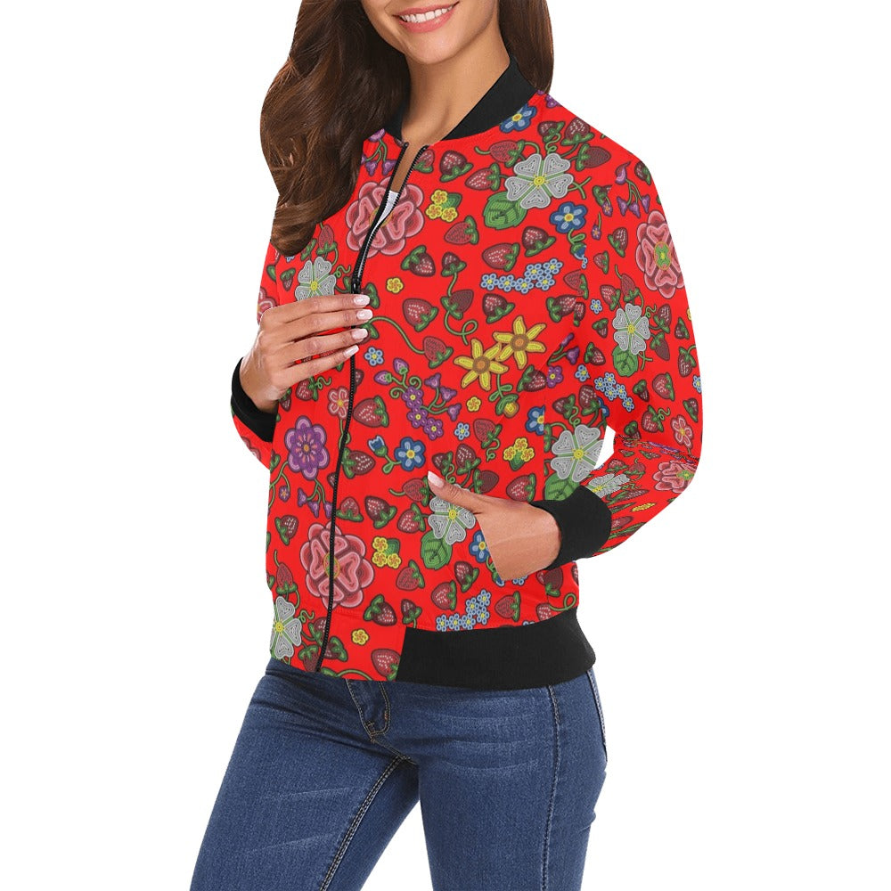 Berry Pop Fire All Over Print Bomber Jacket for Women