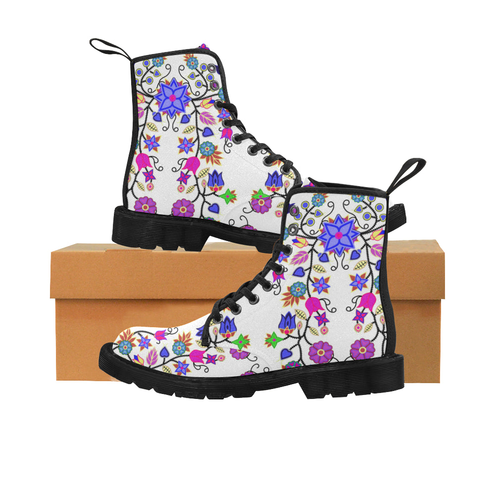 Floral Beadwork Seven Clans White Boots for Women (Black)