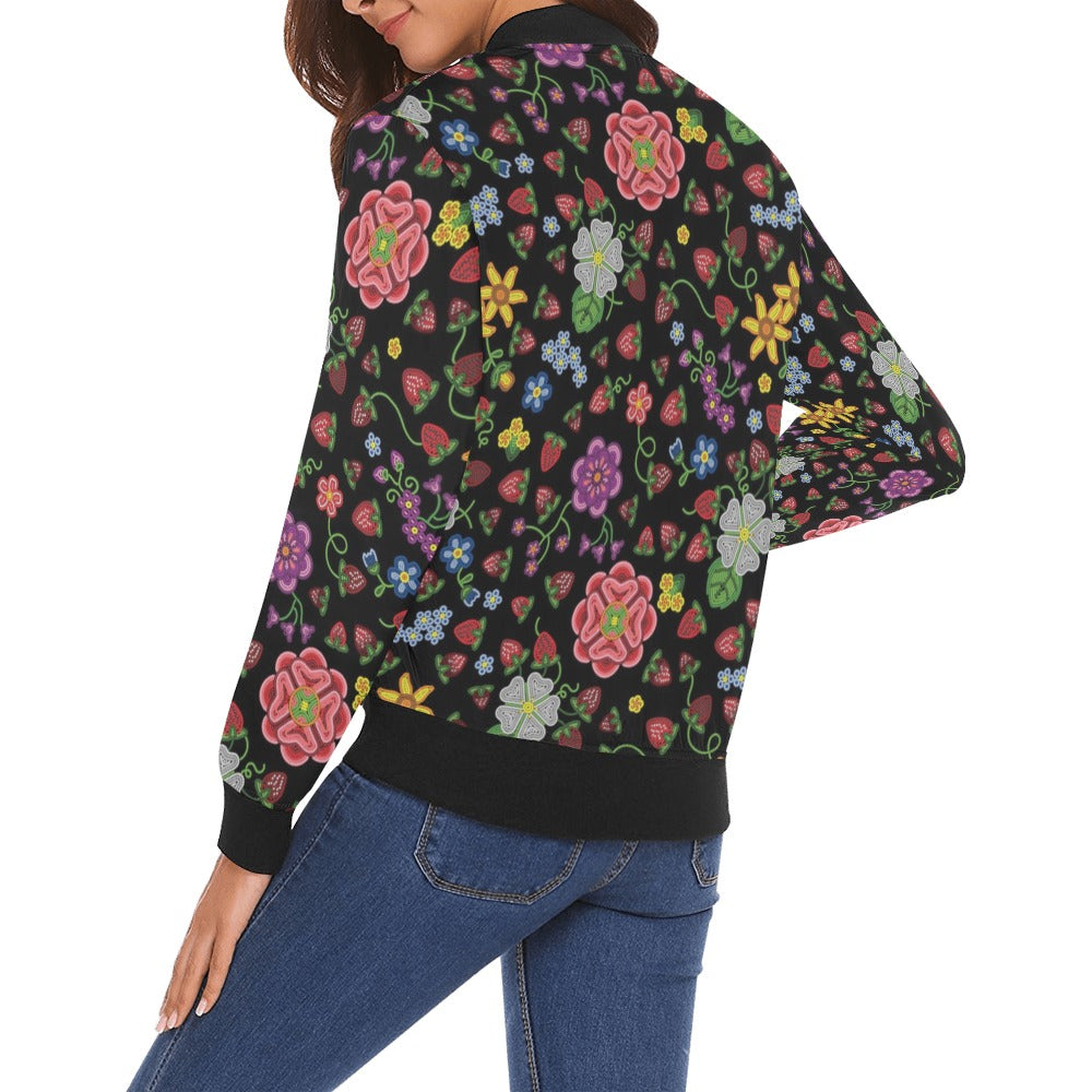 Berry Pop Midnight All Over Print Bomber Jacket for Women
