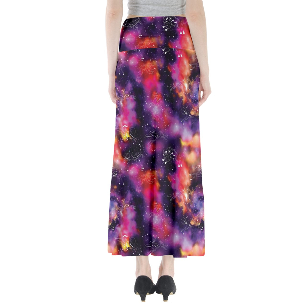 Animal Ancestors 9 Cosmic Swirl Purple and Red Full Length Maxi Skirt