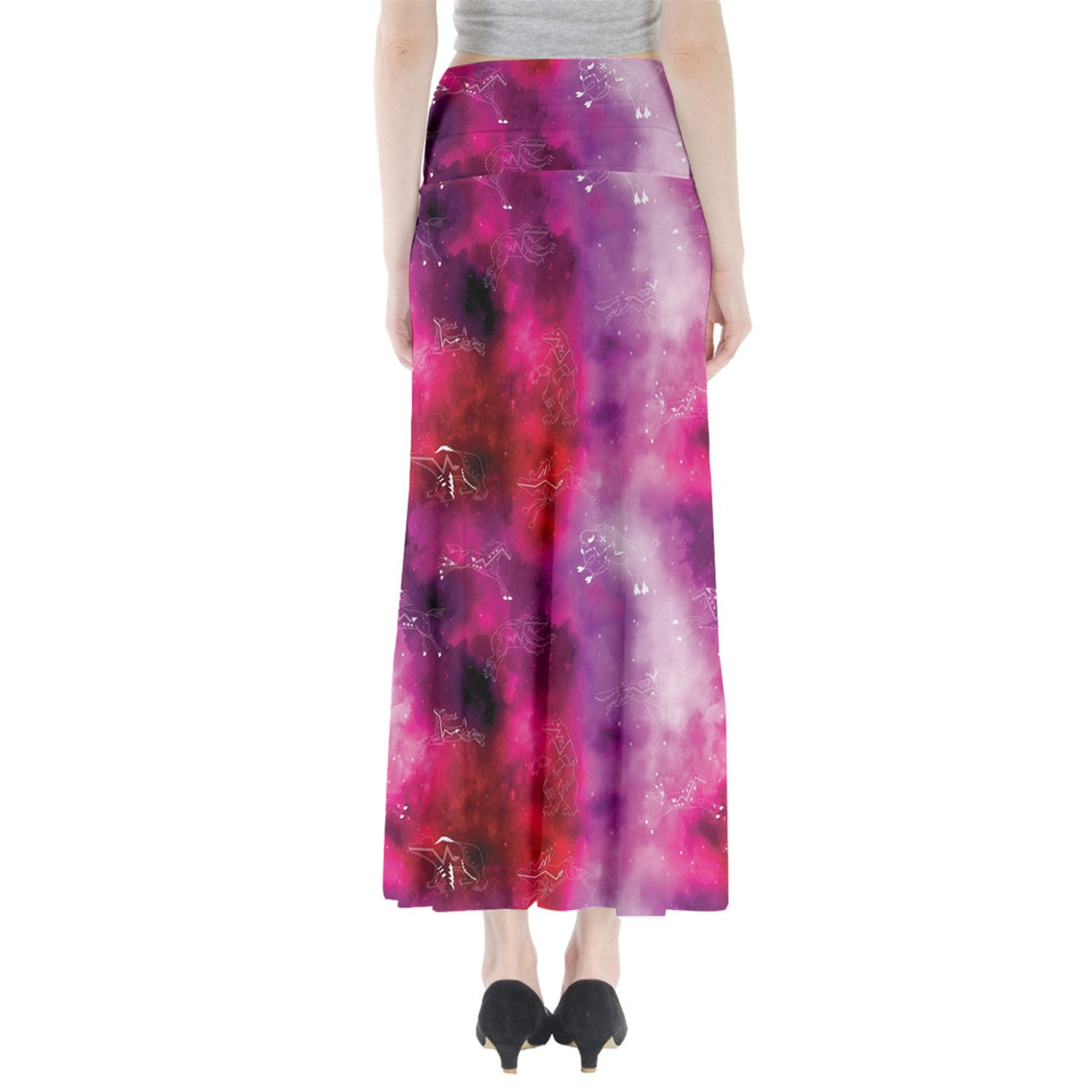 Animal Ancestors 8 Gaseous Clouds Pink and Red Full Length Maxi Skirt