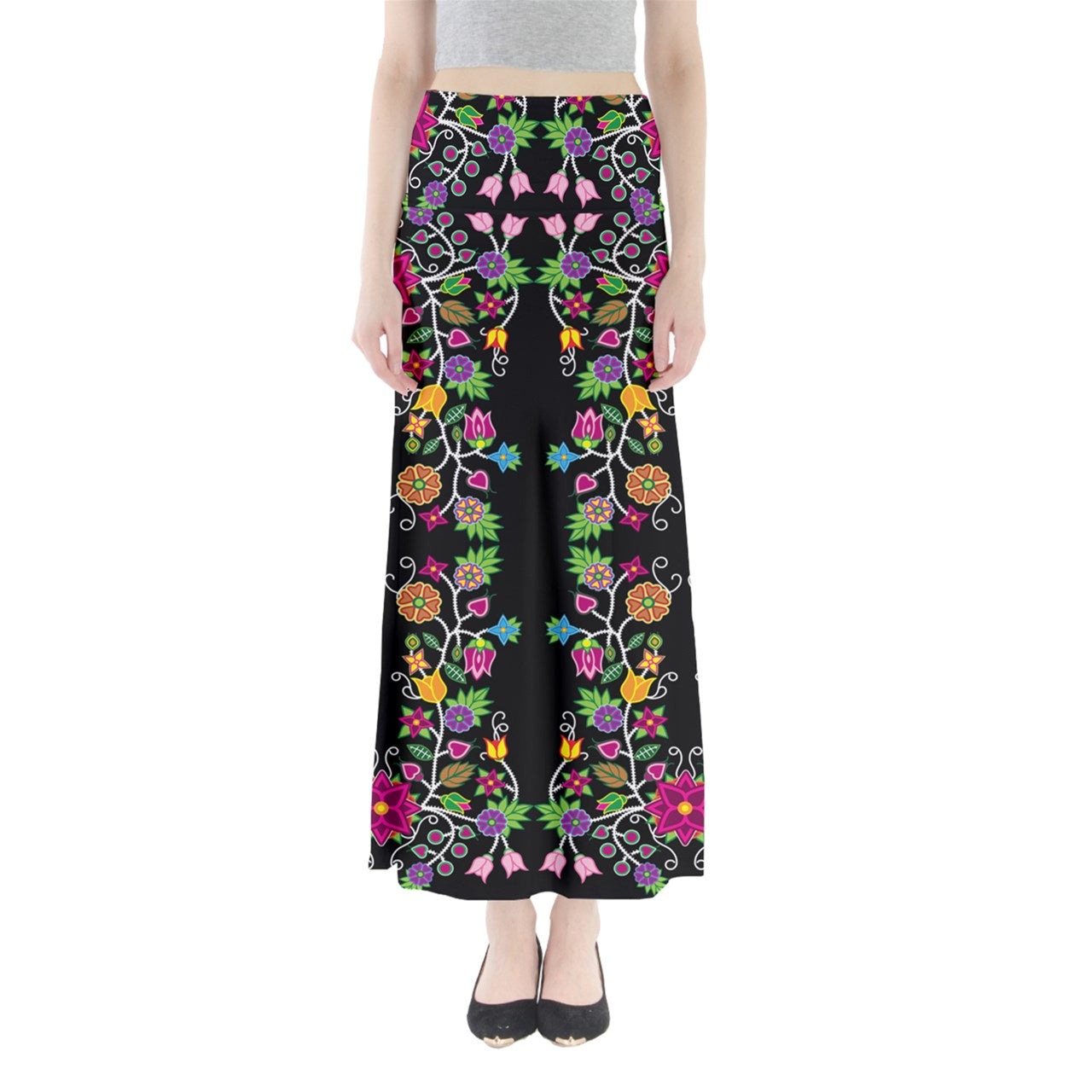 Floral Beadwork Full Length Maxi Skirt