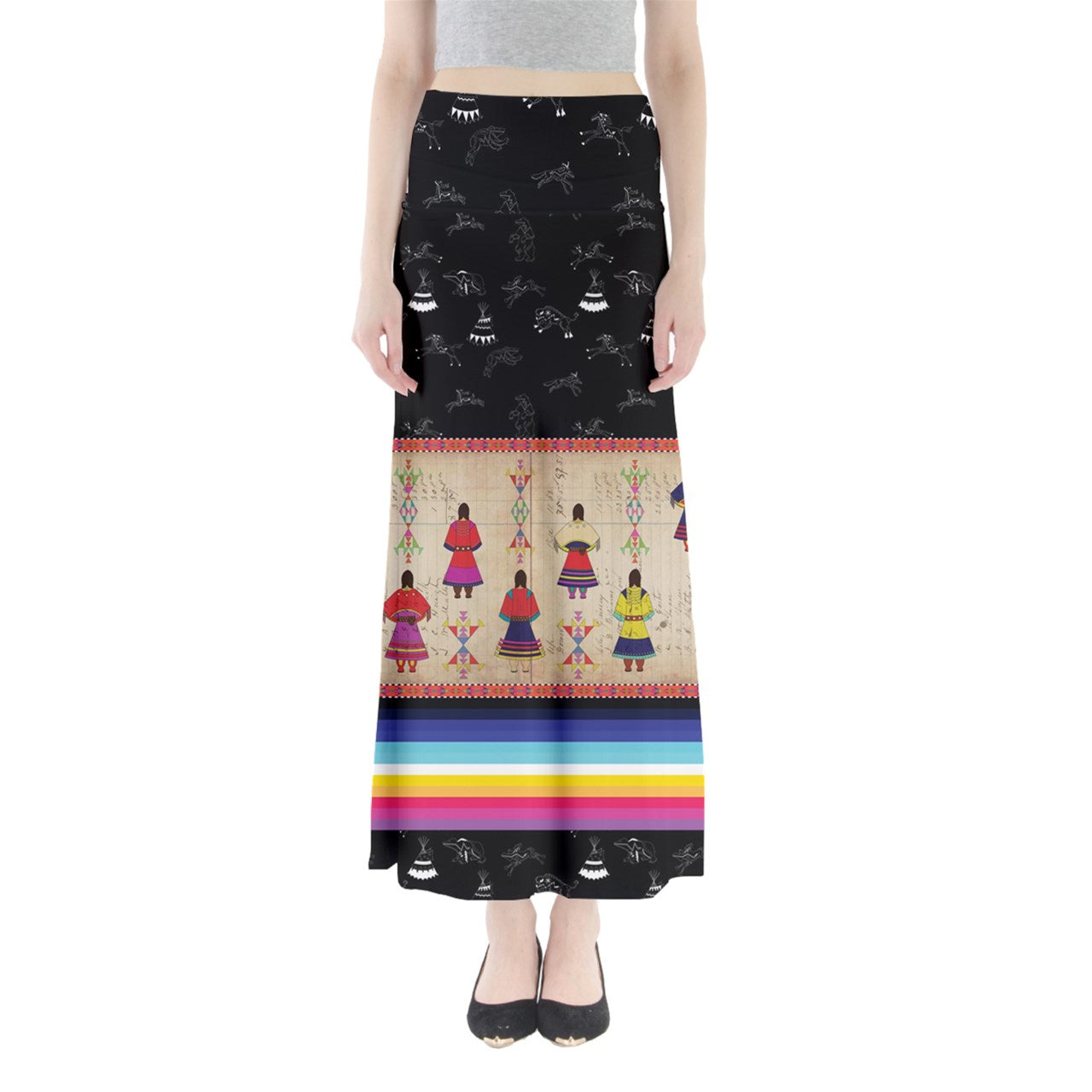 Ledger Round Dance Midnight Full Length Maxi Skirt