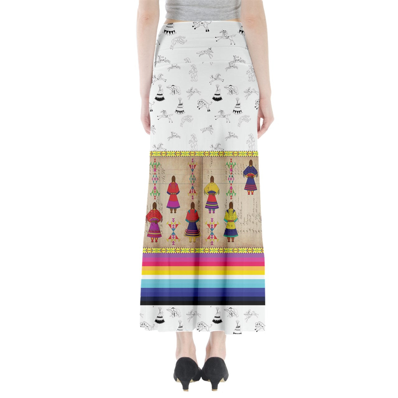 Ledger Round Dance Clay Full Length Maxi Skirt