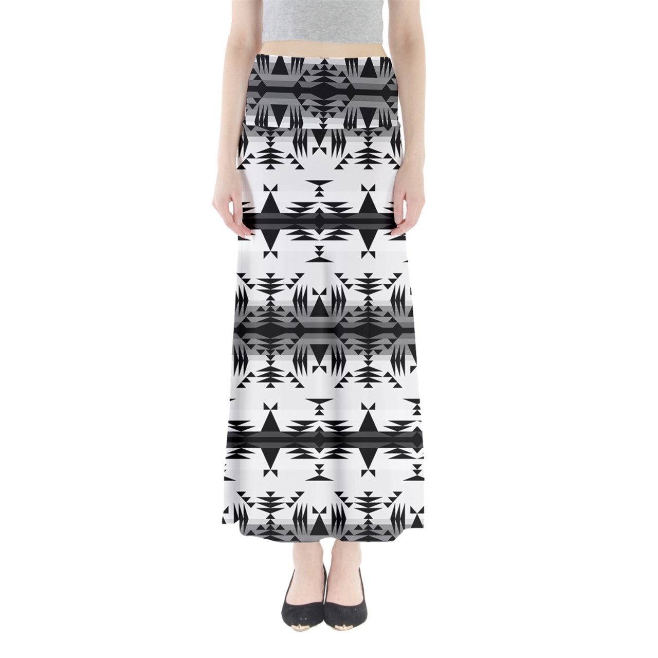 Between the Mountains White and Black Full Length Maxi Skirt
