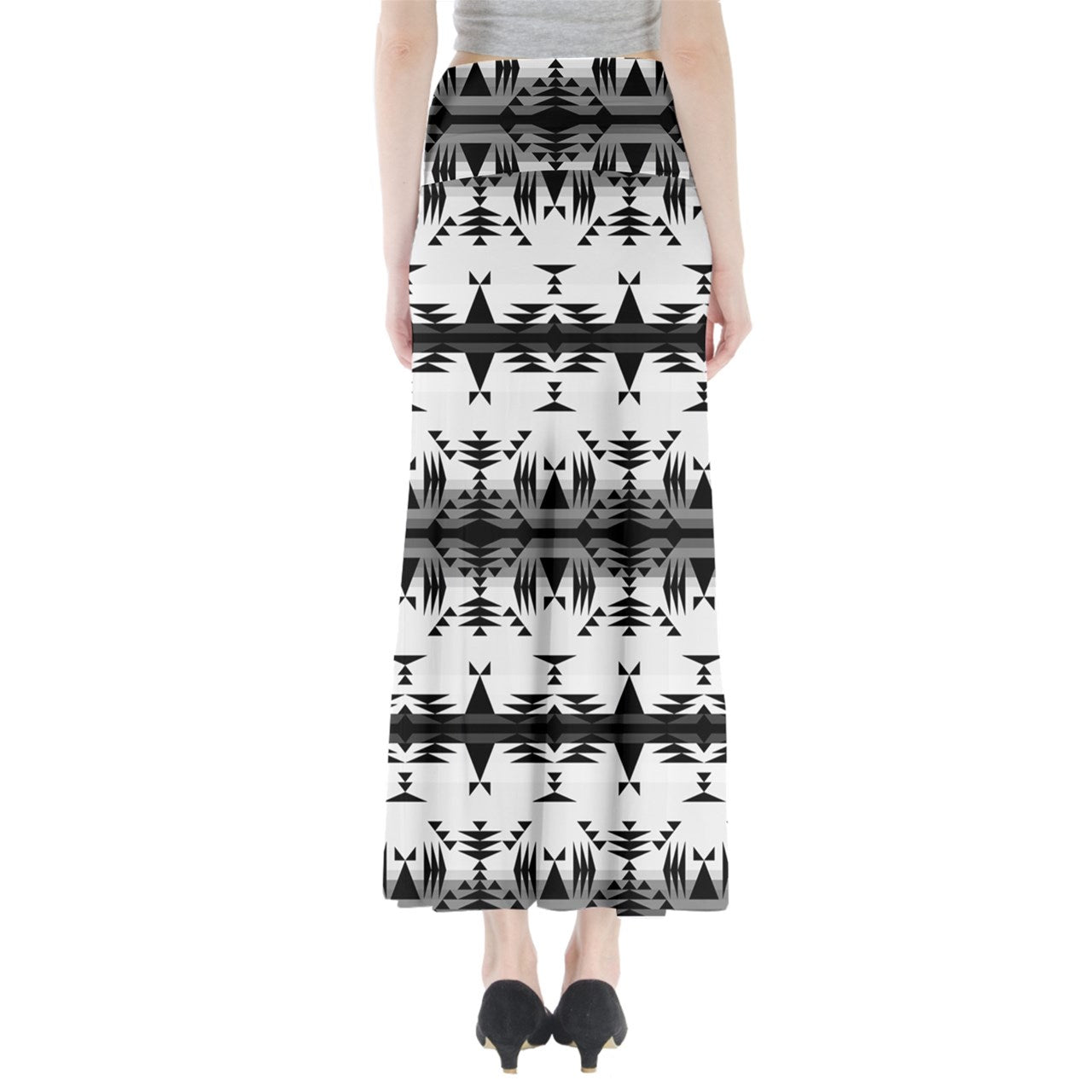 Between the Mountains White and Black Full Length Maxi Skirt