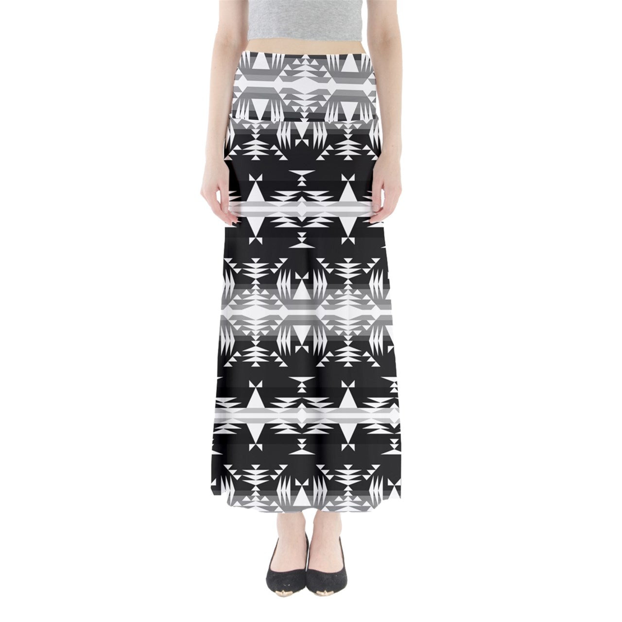 Between the Mountains Black and White Full Length Maxi Skirt