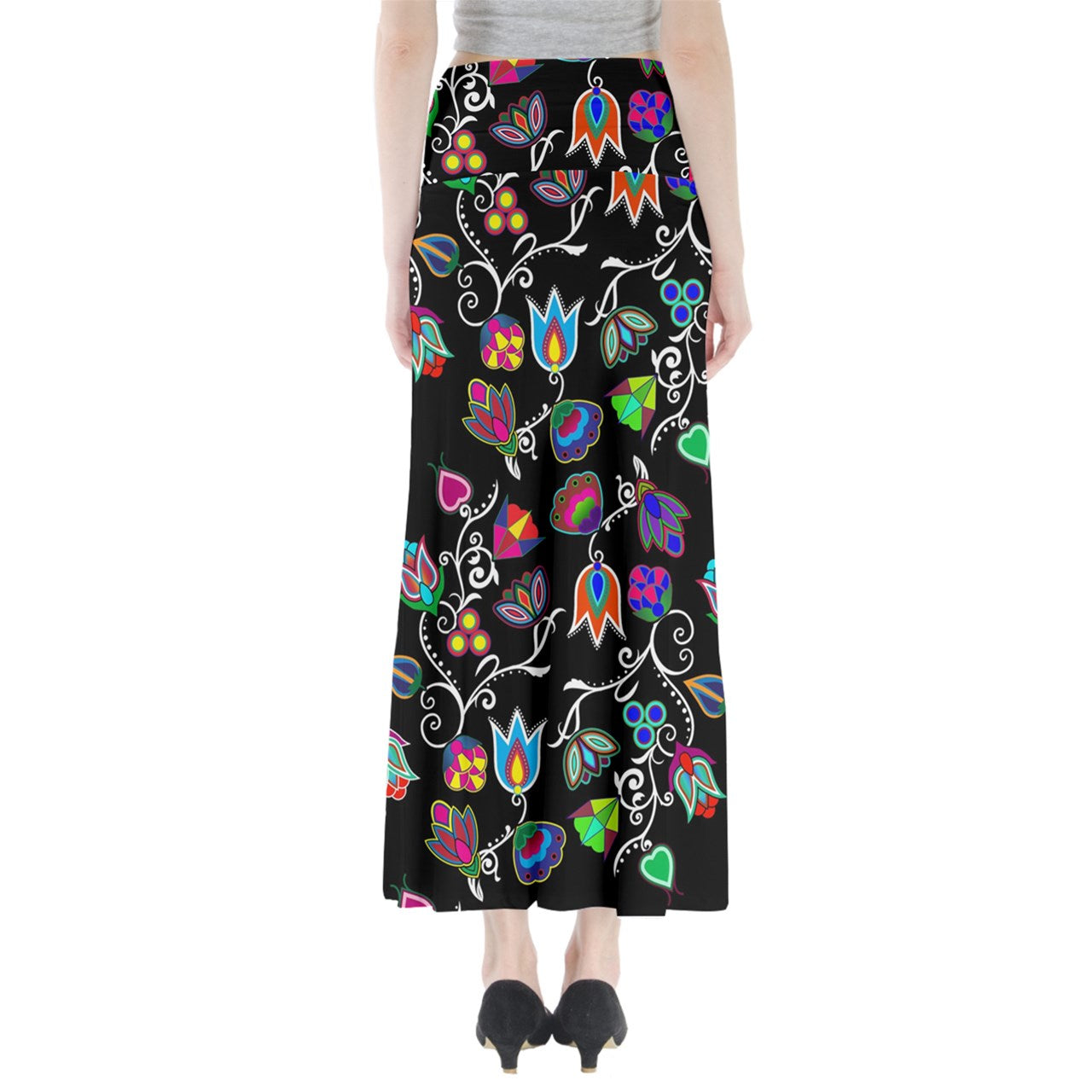 Indigenous Paisley Black Full Length Maxi Skirt