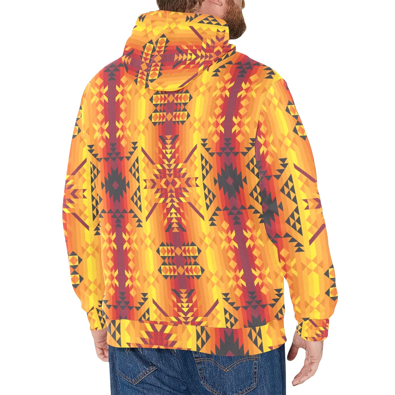 Desert Geo Yellow Red Men's Long Sleeve Fleece Hoodie