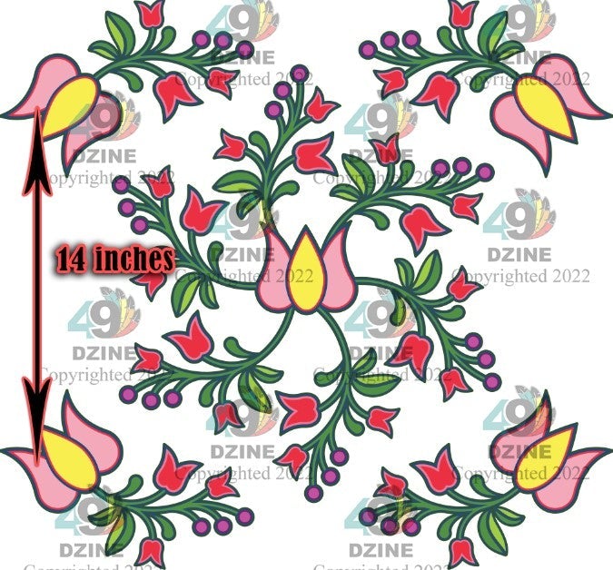 14-inch Floral Transfer - Fleur Indigine Roses Transfers 49 Dzine 