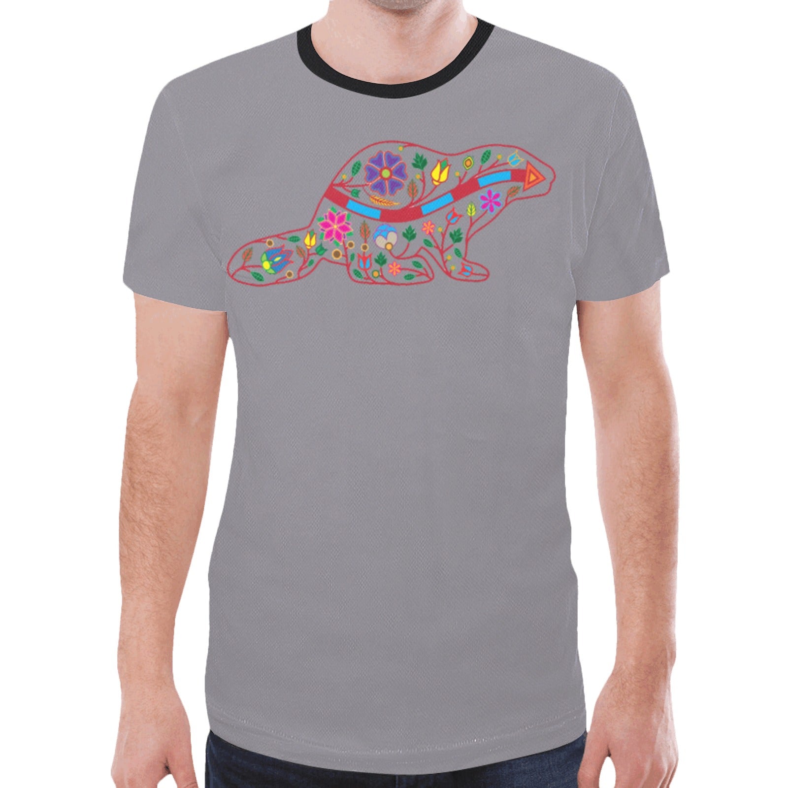 Floral Beaver Spirit Guide (Dark Gray) T-shirt for Men