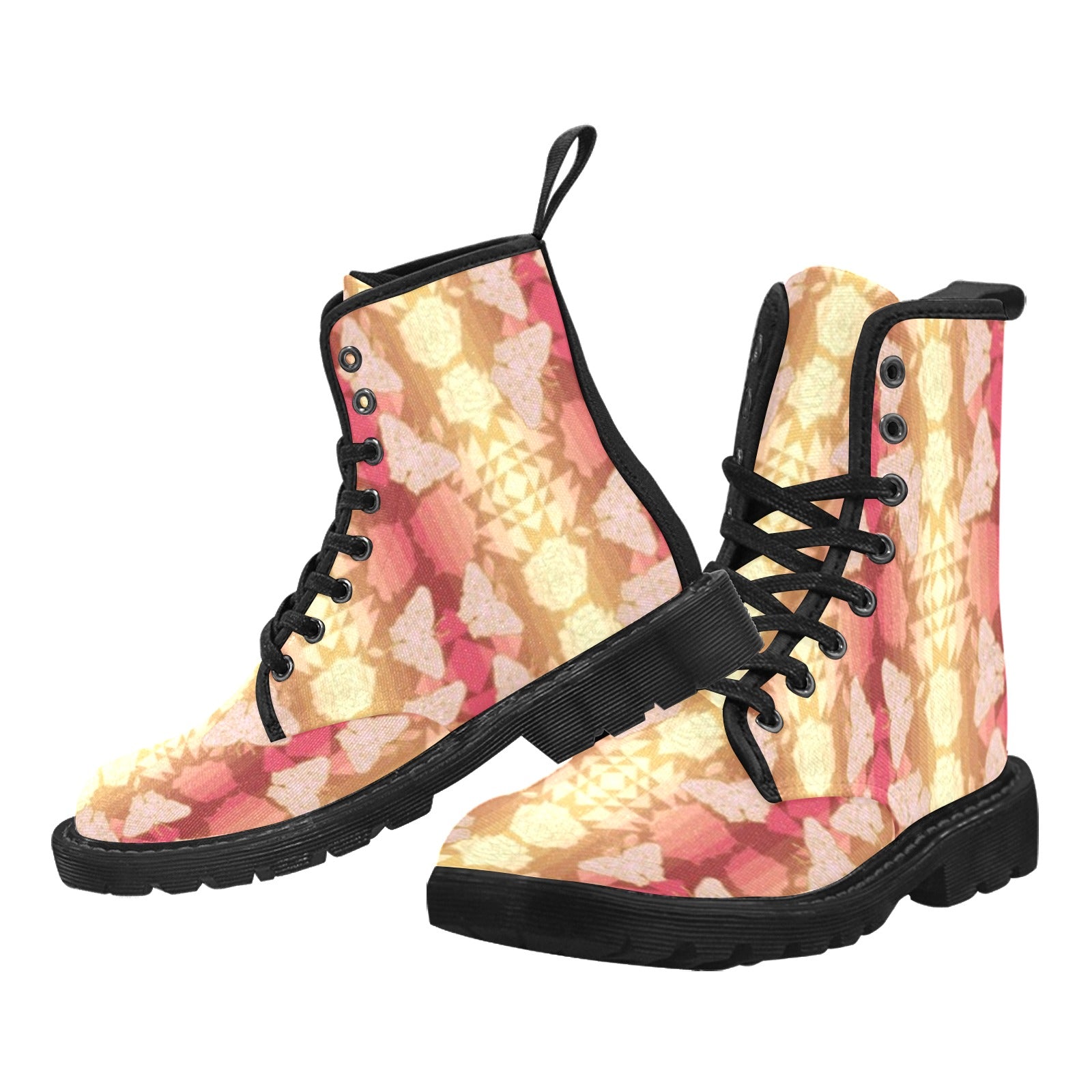 Butterfly and Roses on Geometric Boots for Women (Black)
