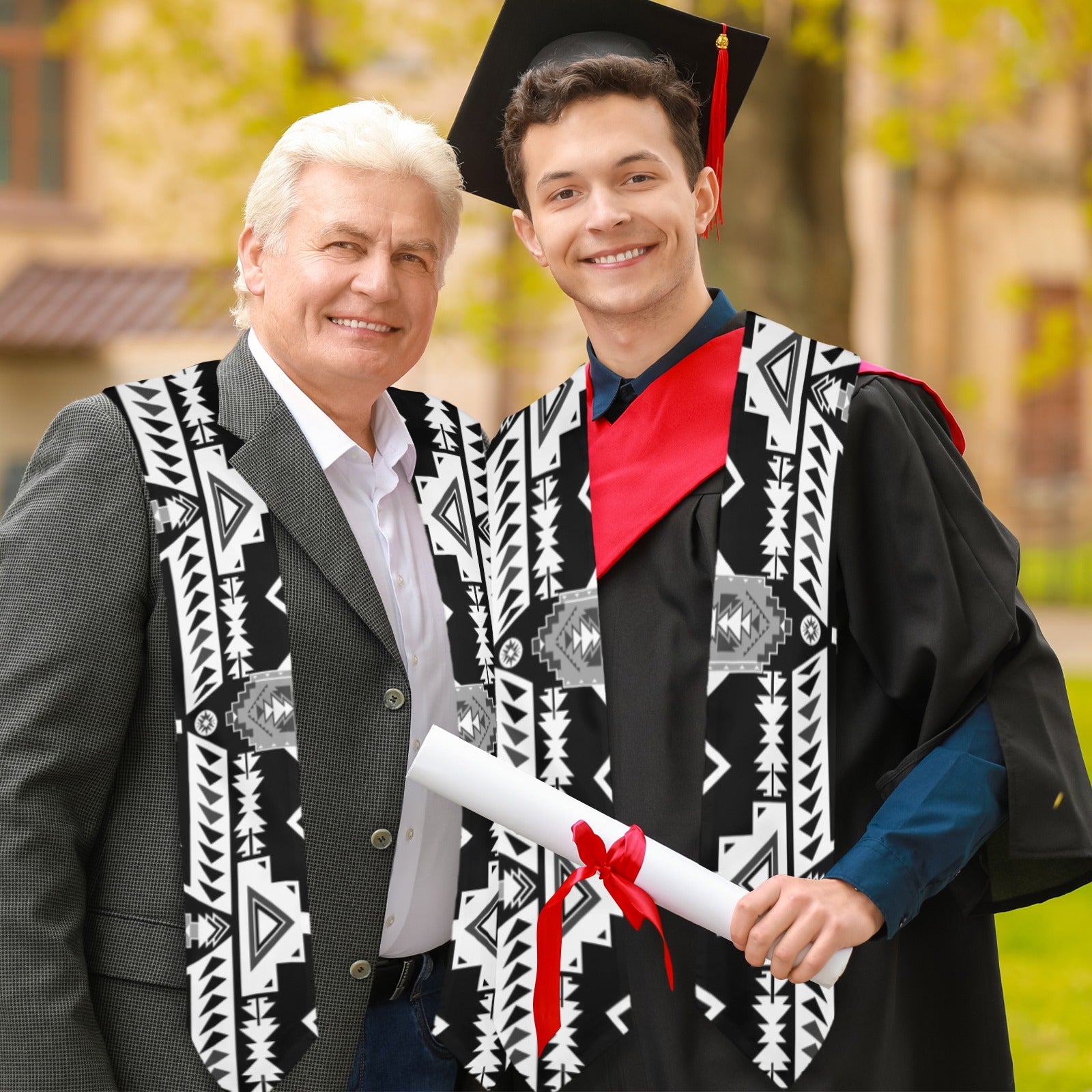 Chiefs Mountain Black and White Graduation Stole