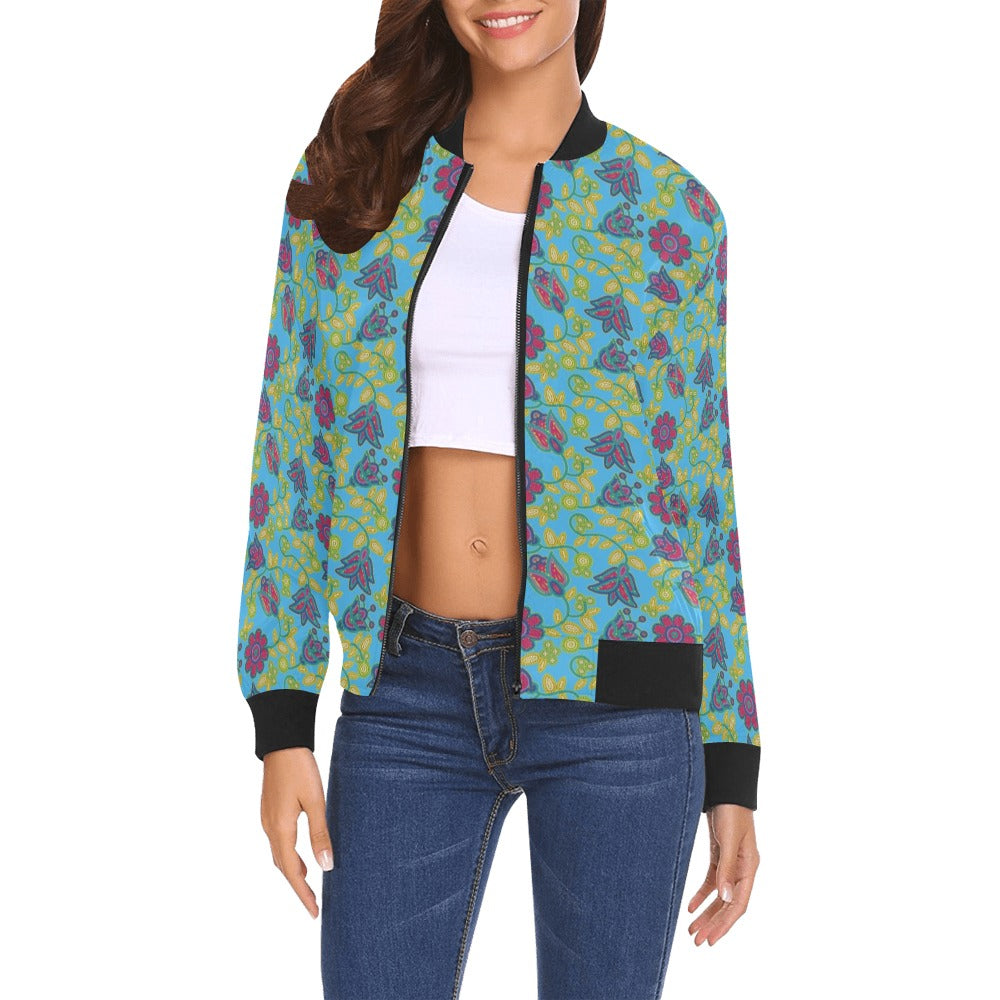 Beaded Nouveau Lime Bomber Jacket for Women