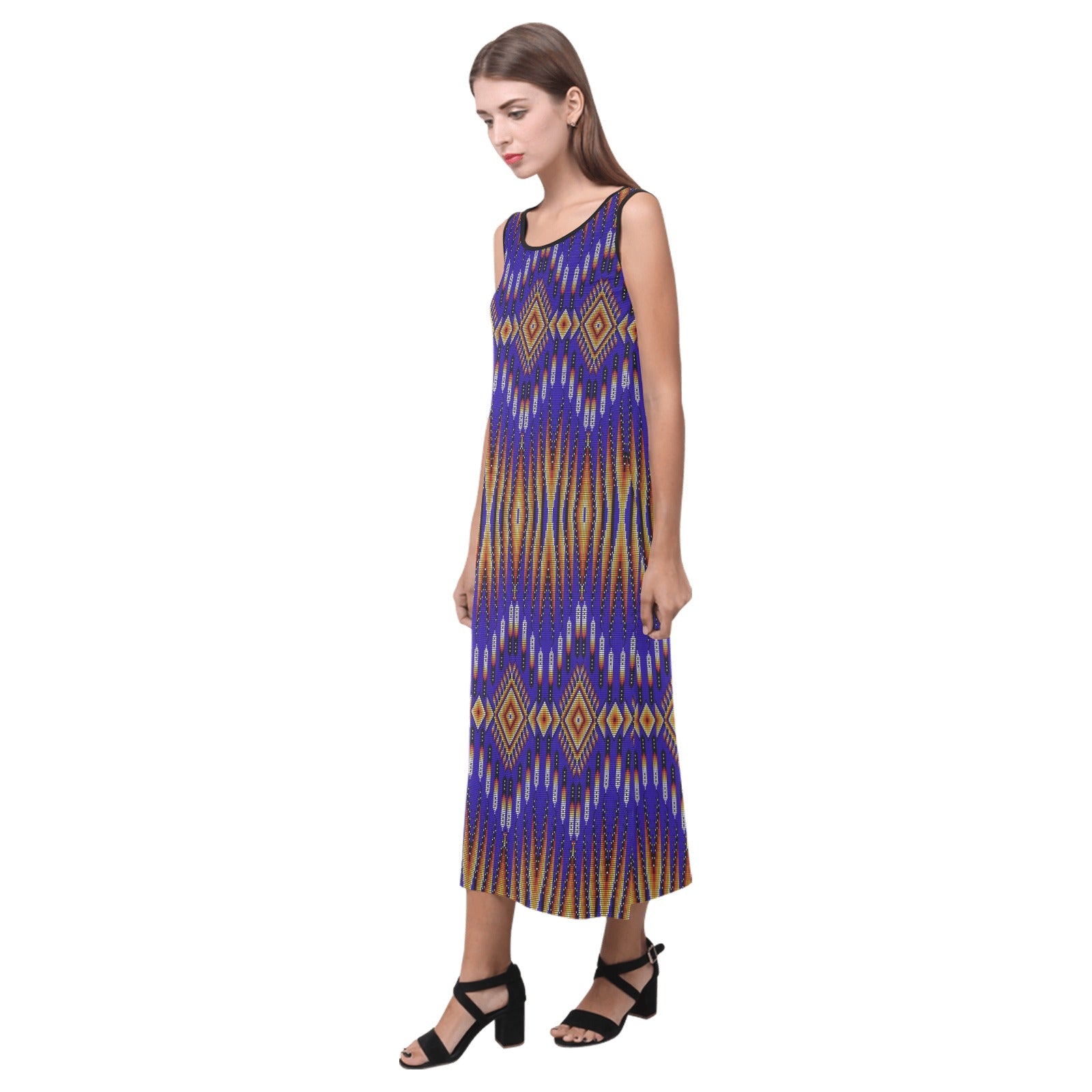 Fire Feather Blue Phaedra Sleeveless Open Fork Long Dress