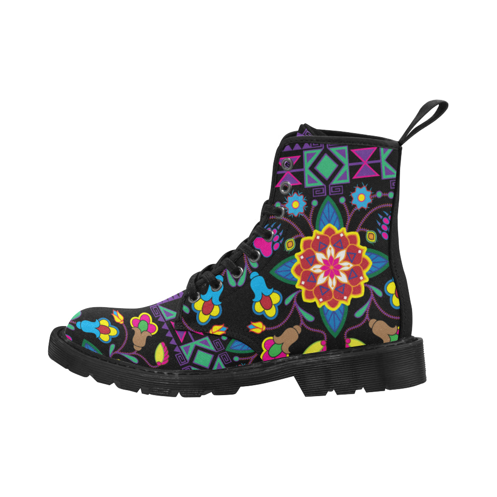 Geometric Floral Winter-Black Boots for Women (Black)