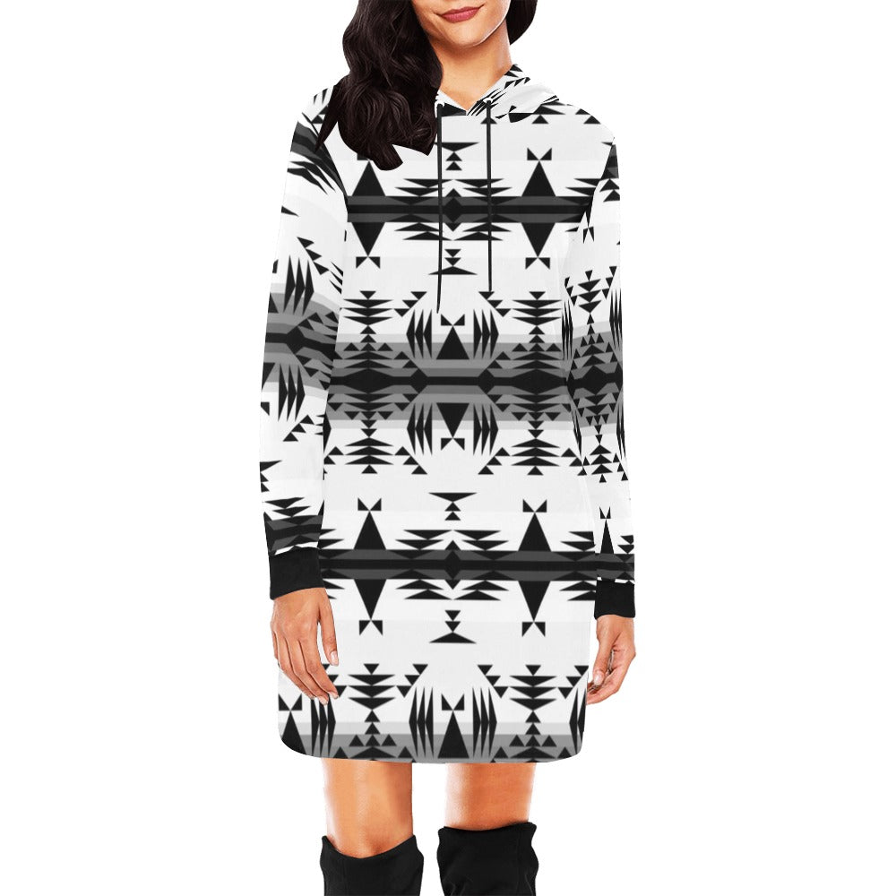 Between the Mountains White and Black Hoodie Dress