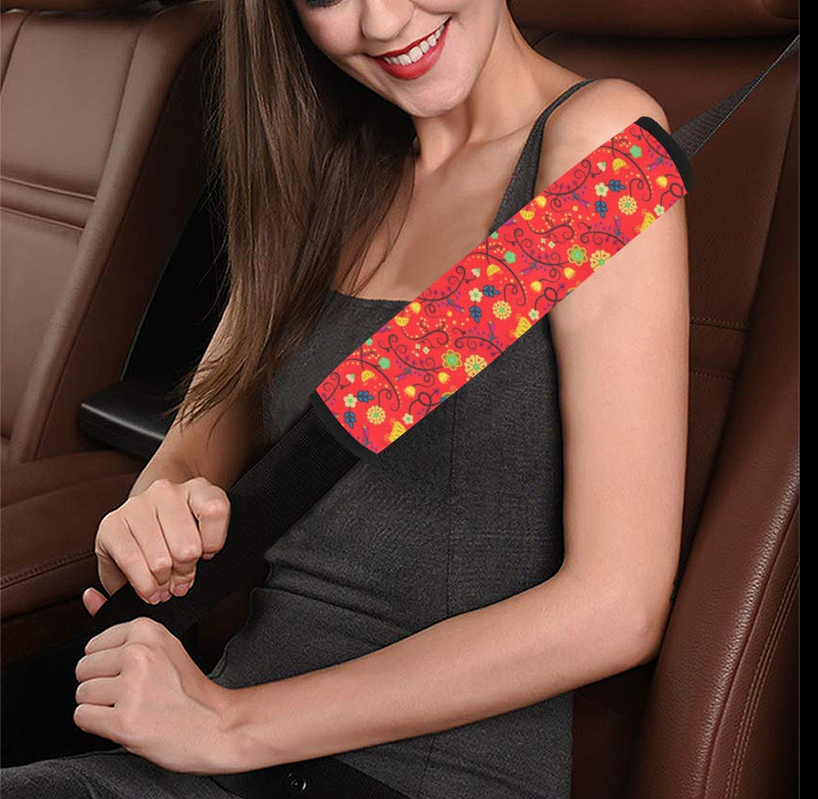 Nipin Blossom Fire Car Seat Belt Cover 7''x12.6'' (Pack of 2)